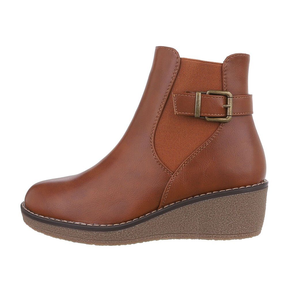 Ital-Design Damen Freizeit Keilstiefelette Keilabsatz/Wedge Keilstiefeletten in Camel