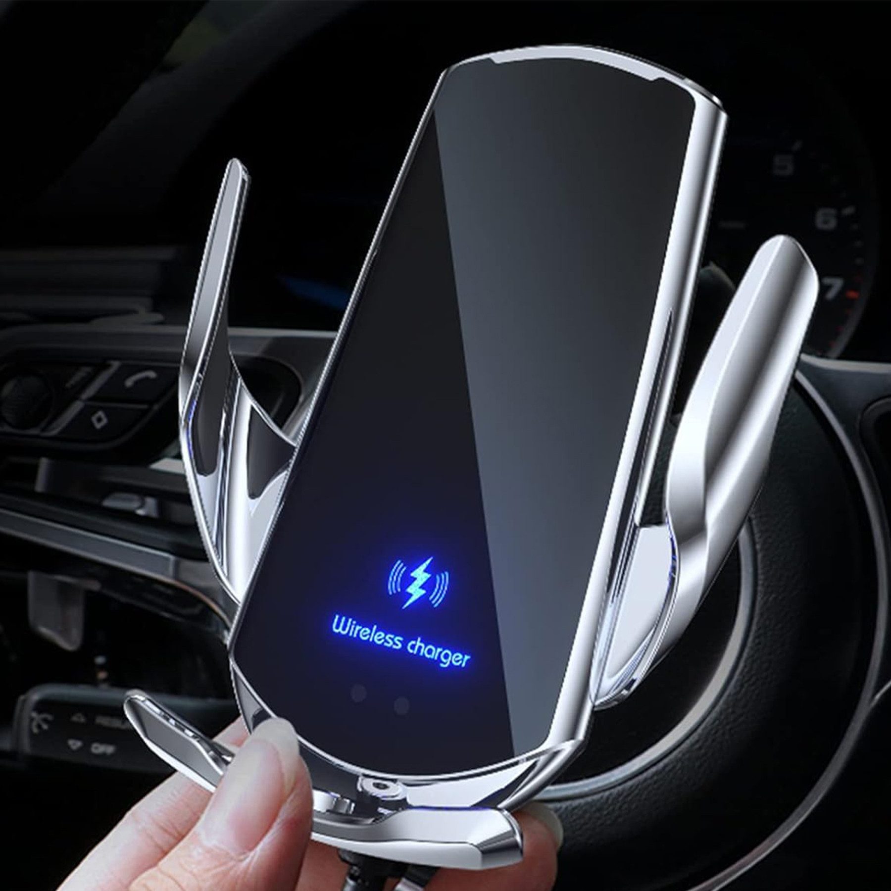 Senmudi Handy-Halterung Kabelloses Autoladegerät 15W, Auto Handyhalterung mit Ladefunktion, (Qi Schnellladegerät, magnetisch und automatische Klemmung, 360° Dre – Bild 5 von 5