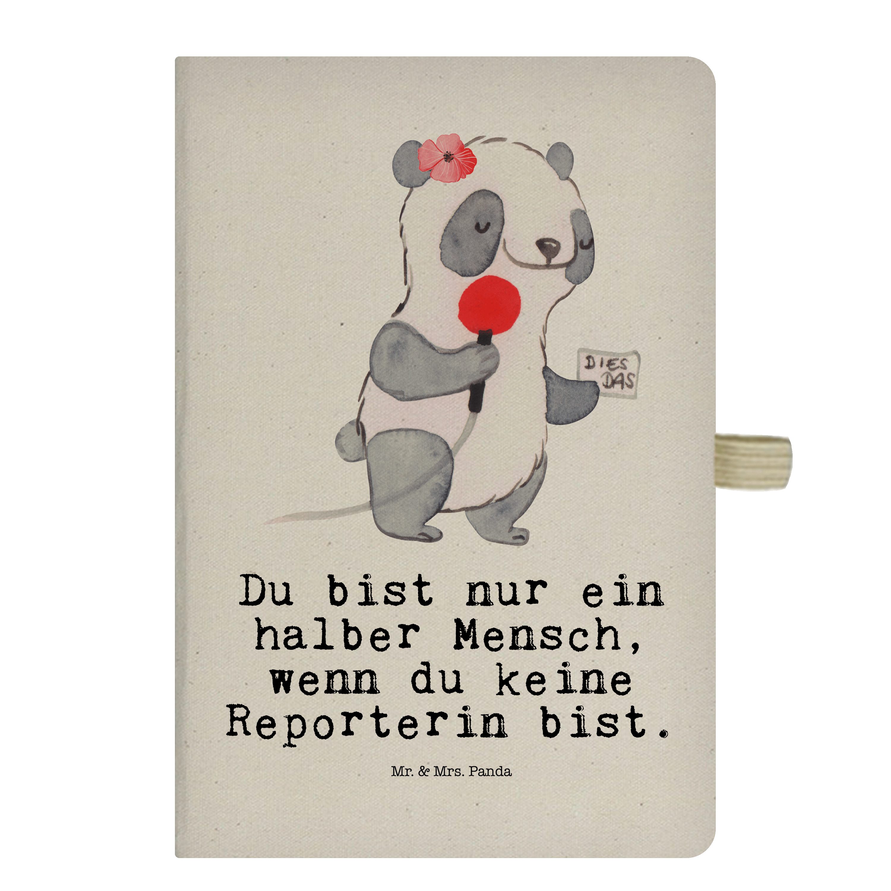 Mr. & Mrs. Panda Notizbuch Reporterin mit Herz - Transparent - Geschenk, Schenken, Kollege, Adre Mr. & Mrs. Panda