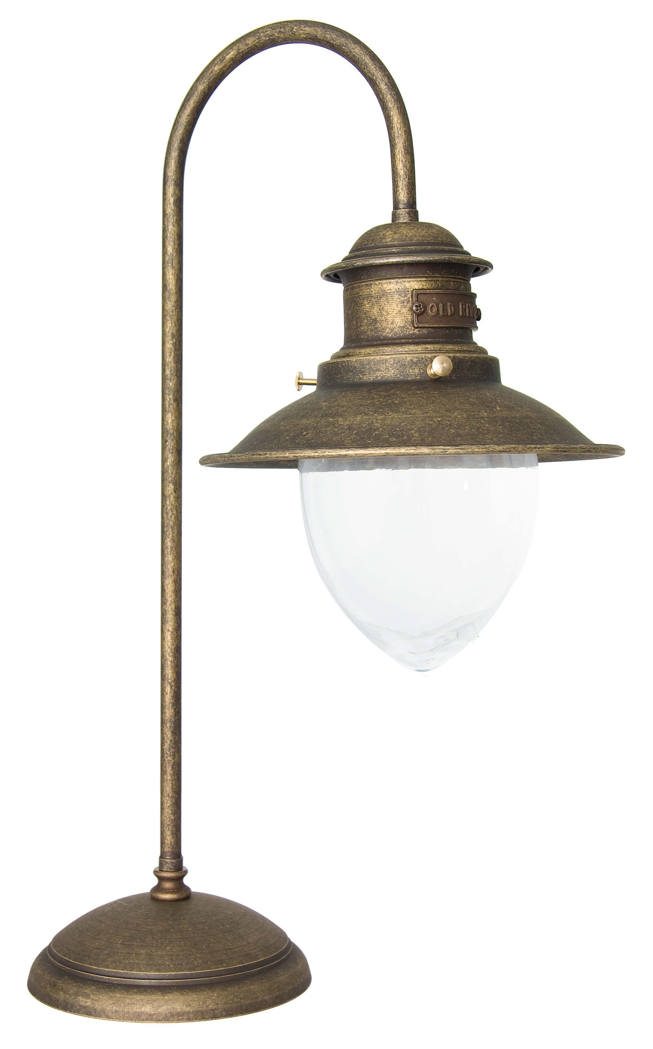 Licht-Erlebnisse Nachttischlampe AL MARE, ohne Leuchtmittel, Tischlampe Messing Antik Premium Bronze H:52cm Schreibtisch Büro