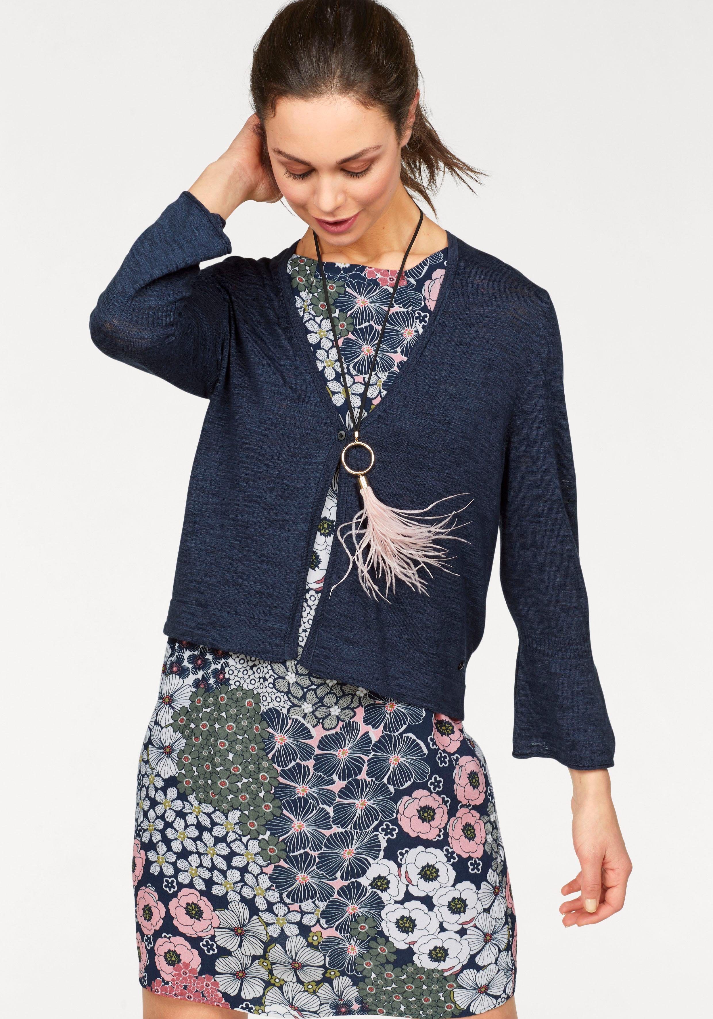 Olsen Strickjacke Kurze Strickjacke Mit Volants Am Armel Online