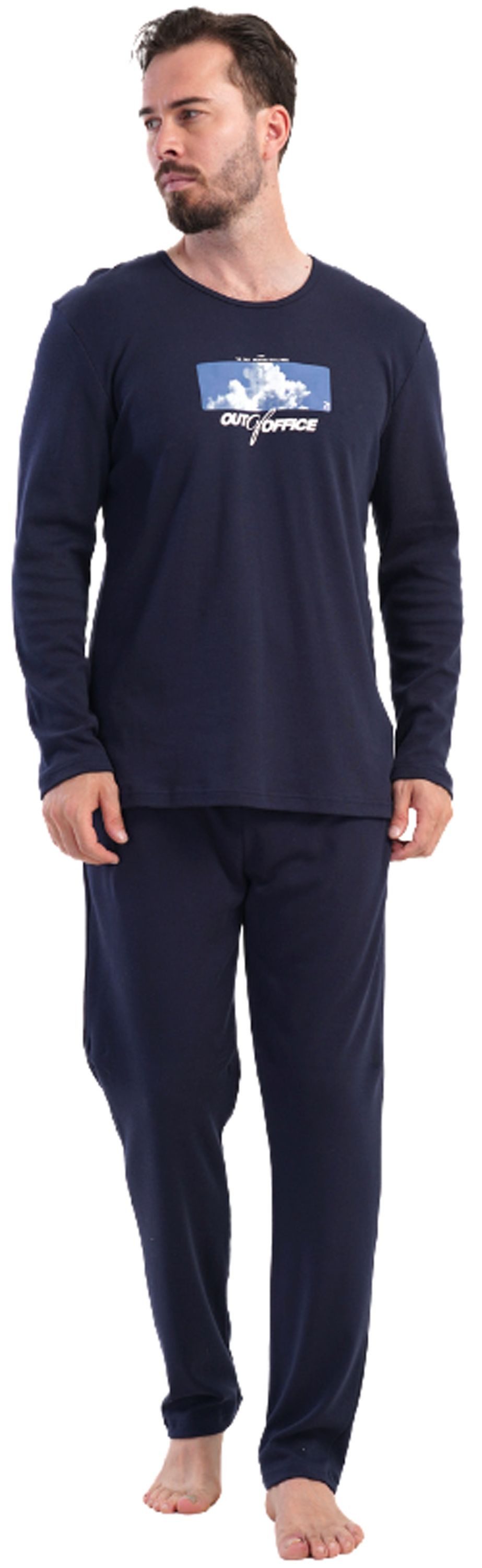 Vienetta Schlafanzug Man (Set, 2 tlg., 2-teilig) Herren Pyjama lang Interlock Langarm Baumwolle