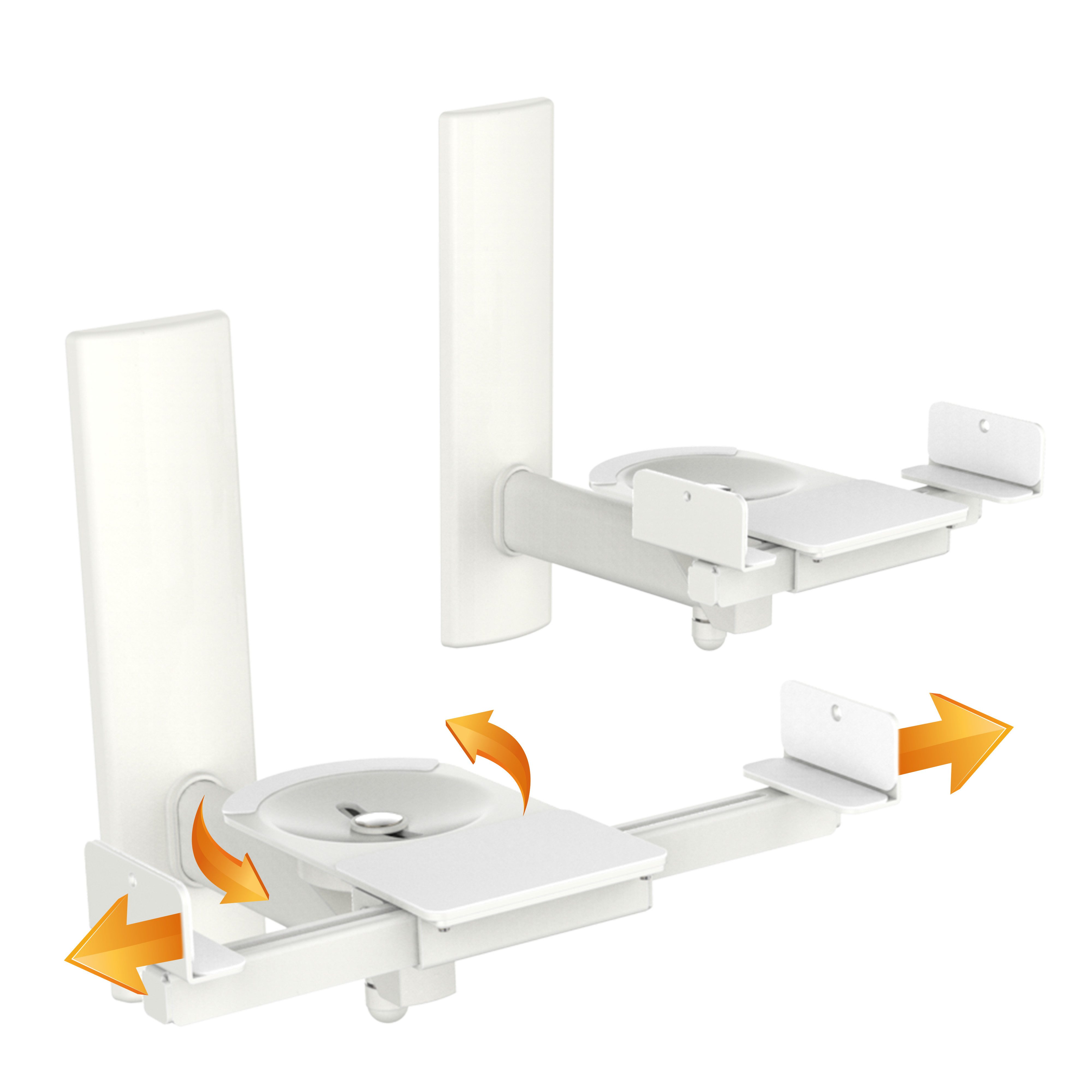 RICOO Lautsprecher-Wandhalterung Lautsprecher Wandhalterung schwenkbar unviersal Halterung LH023-W, (Set 2 Stk. Box Speaker Halter weiss, 2-tlg., 2x universal Wandhalter für Lautsprecher Boxen schwenkbar neigbar, max. 25 Kg. Lautsprecher von 155mm bis 280mm. 360° Schwenkung)