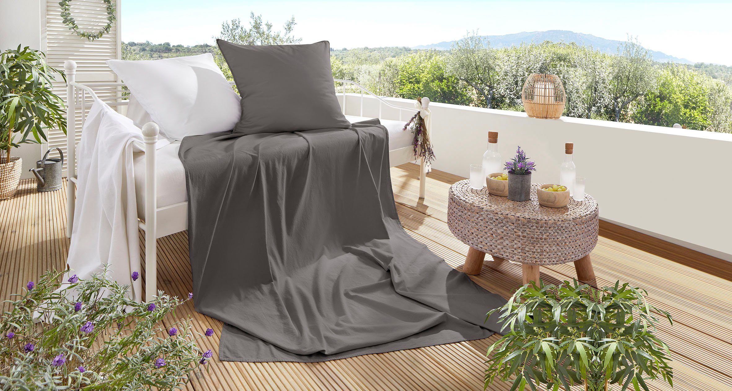 Bettwäsche Summer-Set Stone-Washed, Kissenbezug + Tuch, Primera, Renforcé, 2 teilig, die perfekte Lösung für heiße Nächte