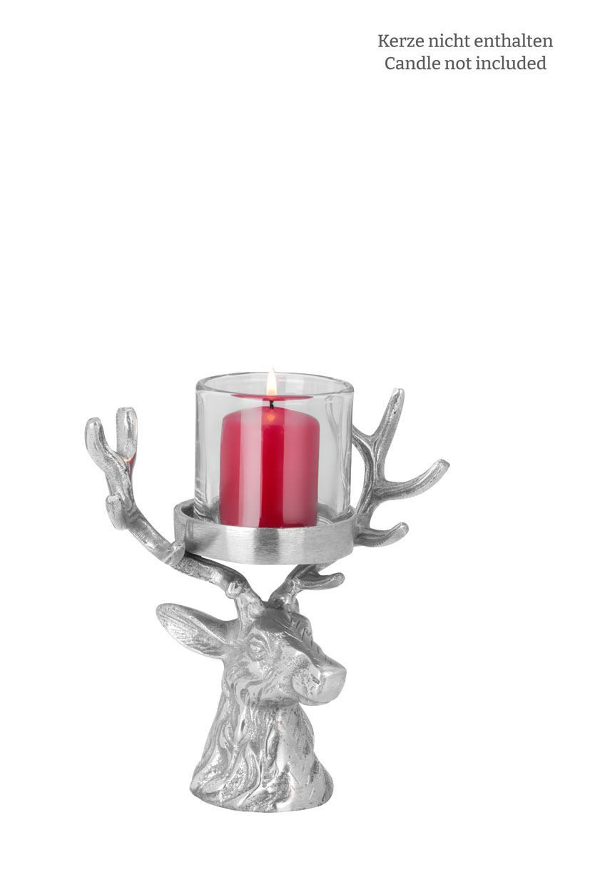 Hermann Bauer jun. Kollektion GmbH Windlicht Windlicht Hirschkopf Aluminium H 21 cm, Glas Ø 7,5 cm