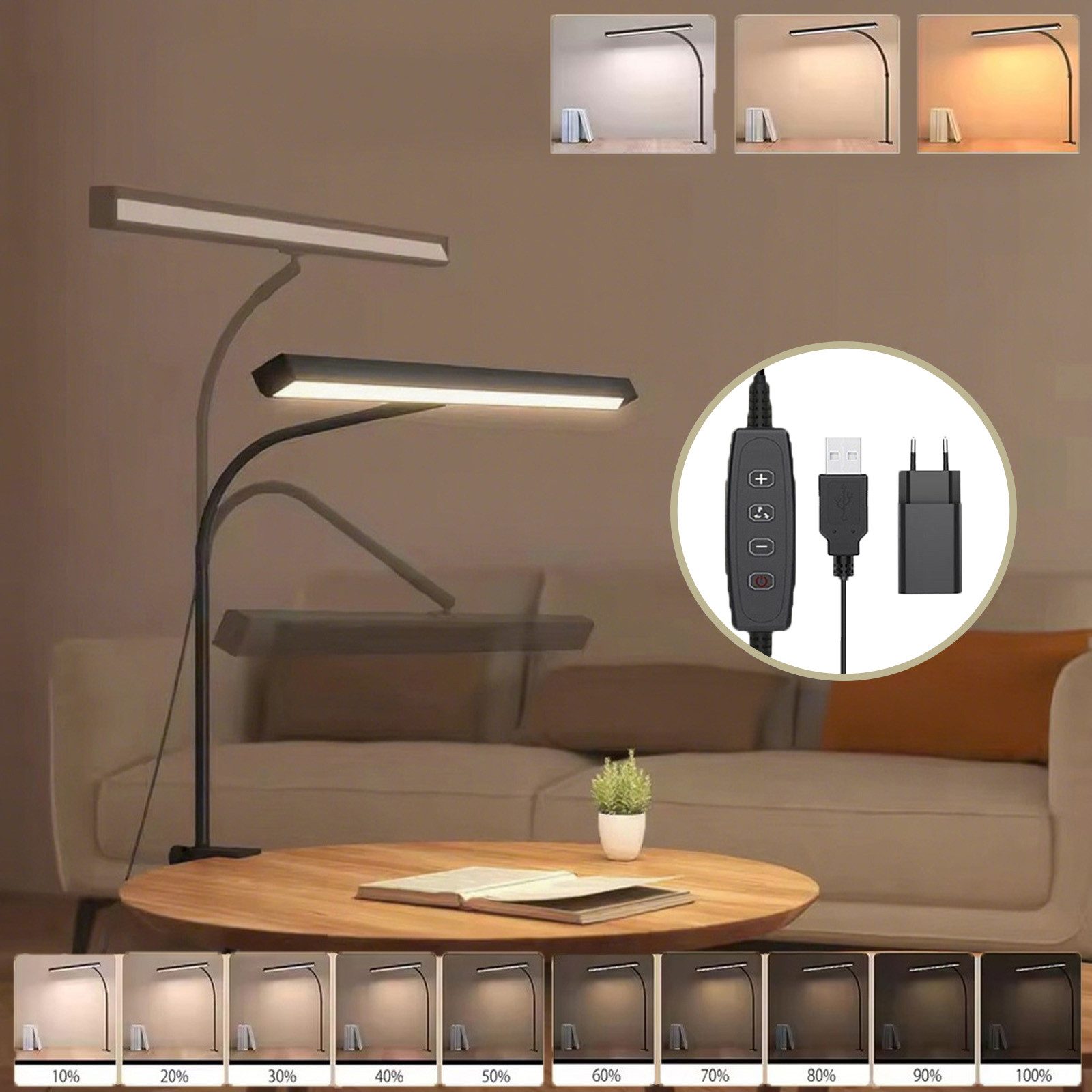 Jibenhome LED Schreibtischlampe Tischlampen 360° Schwanenhals,USB Dimmbar K günstig online kaufen