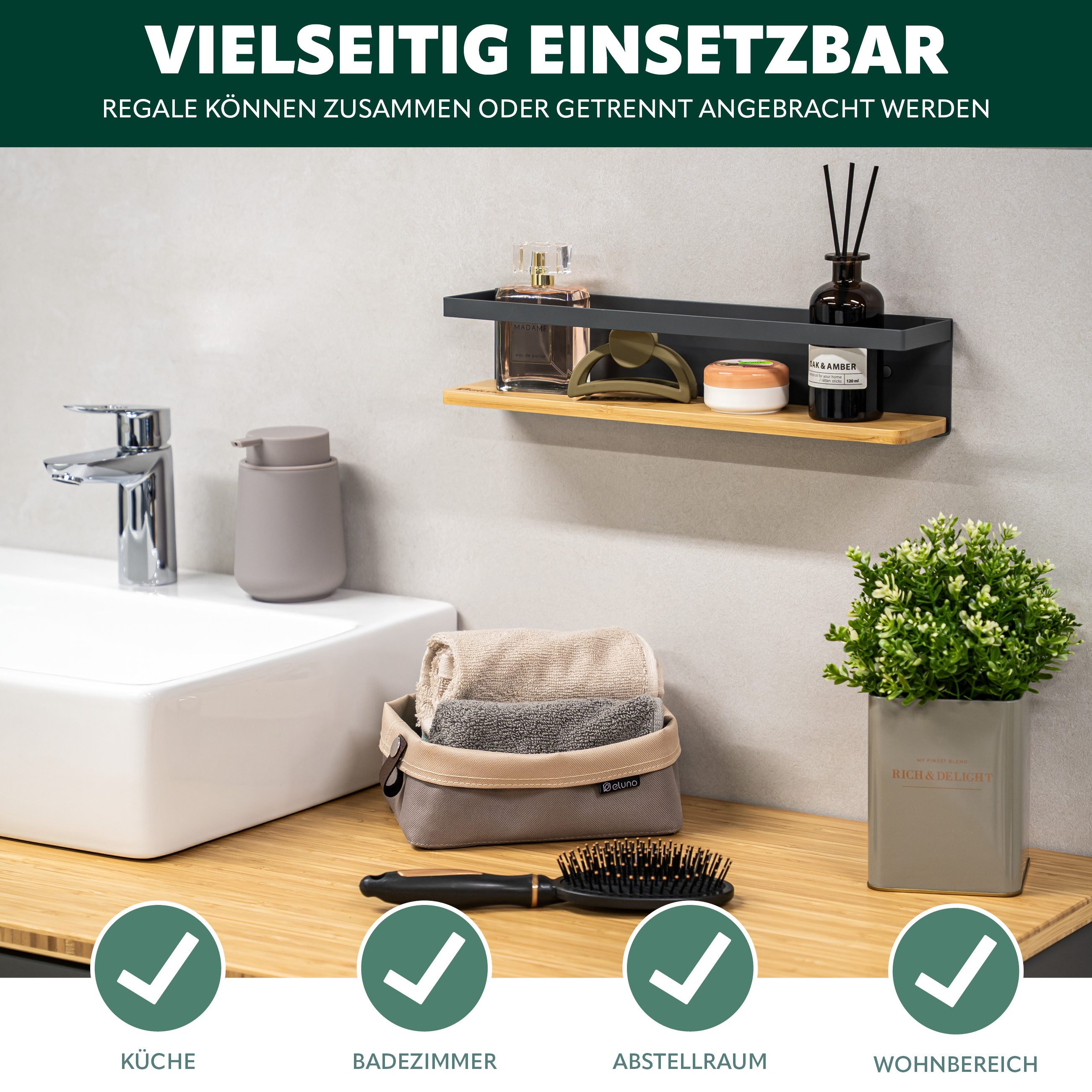 eluno Gewürzregal Gewürzregale 2er Set mit Bambusboden, 2-tlg. – Bild 5 von 5