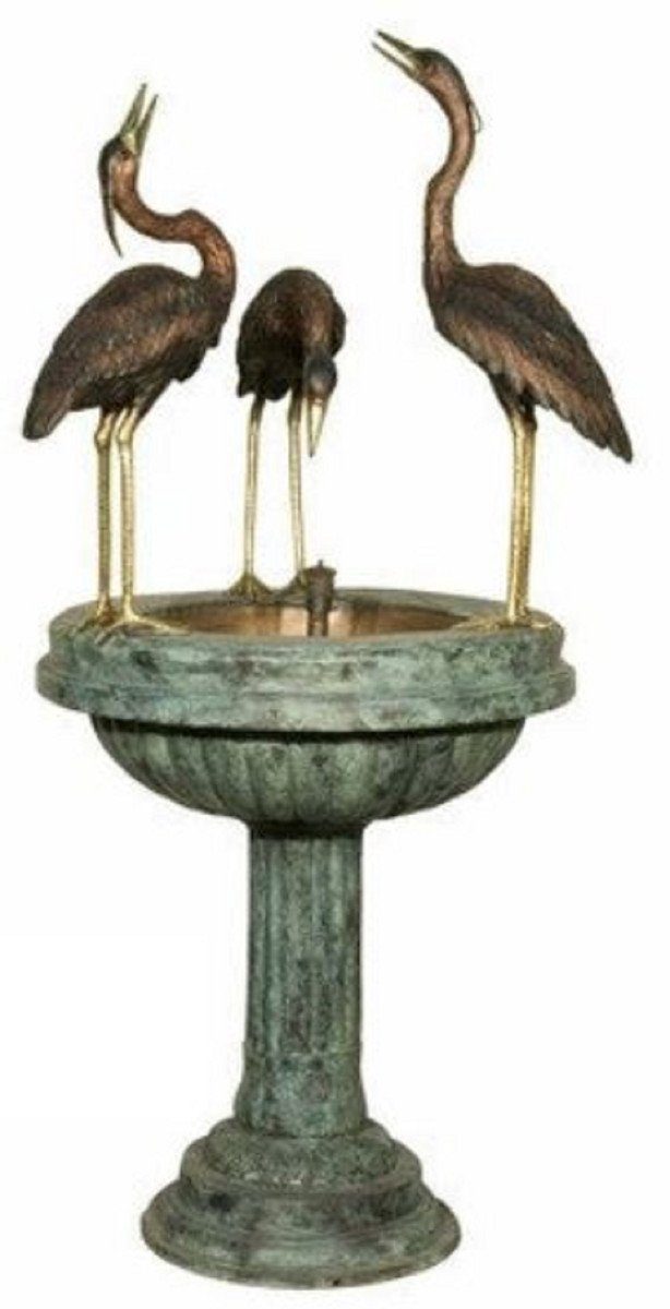 Casa Padrino Gartenbrunnen Luxus Jugendstil Bronze Springbrunnen Kraniche Mehrfarbig 79 x 74 x H. 150 cm - Prunkvoller Gartenbrunnen - Gartendeko Brunnen - Barock & Jugendstil Garten Deko Accessoires