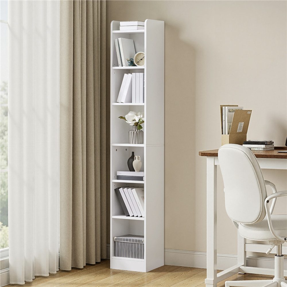 Yaheetech Bücherregal Standregal 161,5/183 cm (H), 1-tlg., Schmales Regal Bücherschrank mit 7 Ebenen, 2 Verstellbaren Regalböden
