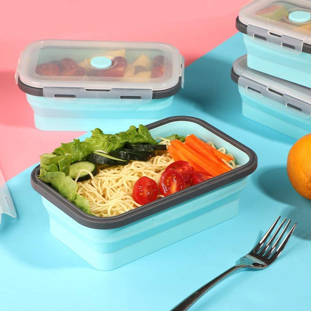 4 SCRTD Silikon-Lebensmittelaufbewahrungsbehälter, brotdose,Lebensmittelaufbewahrungsboxen, Lunchboxen Lunchbox Stück faltbare faltbare