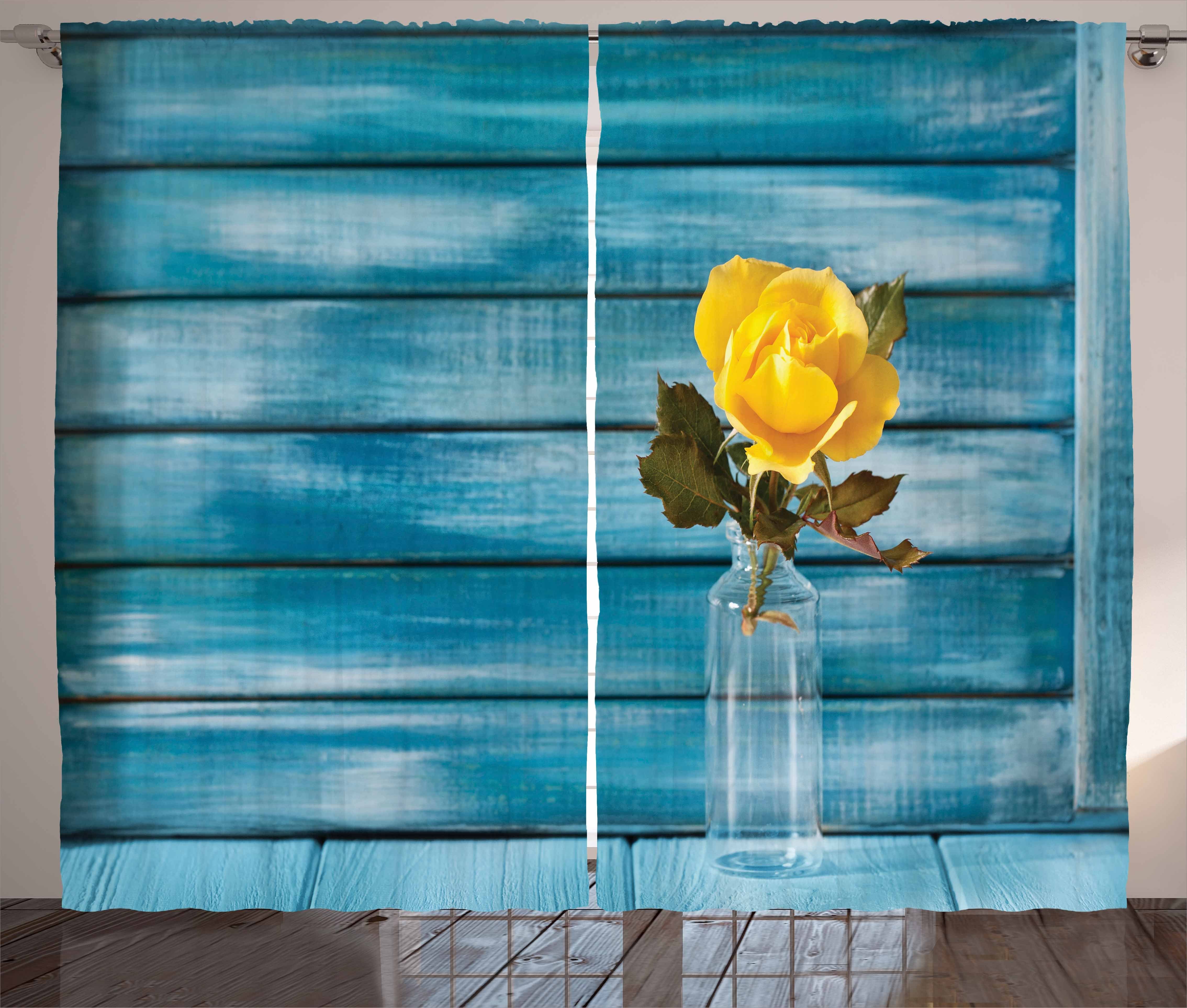 Gardine Schlafzimmer Kräuselband Vorhang mit Schlaufen und Haken, Abakuhaus, Blume Blühende gelbe Rose in einem Glas
