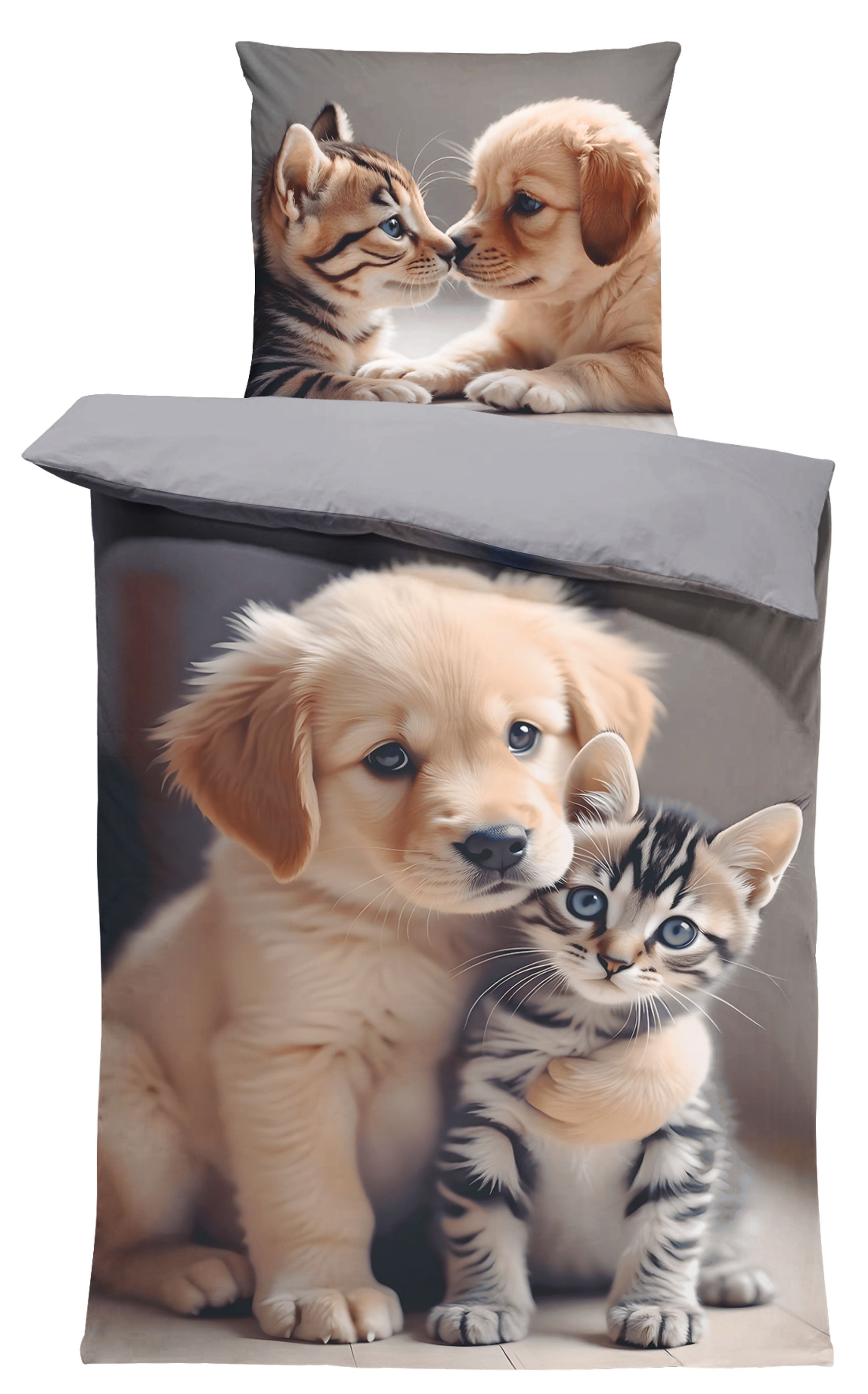 One Home Bettwäsche Puppy Friends, Flanell, 2 teilig, niedliche Hunde Katze günstig online kaufen