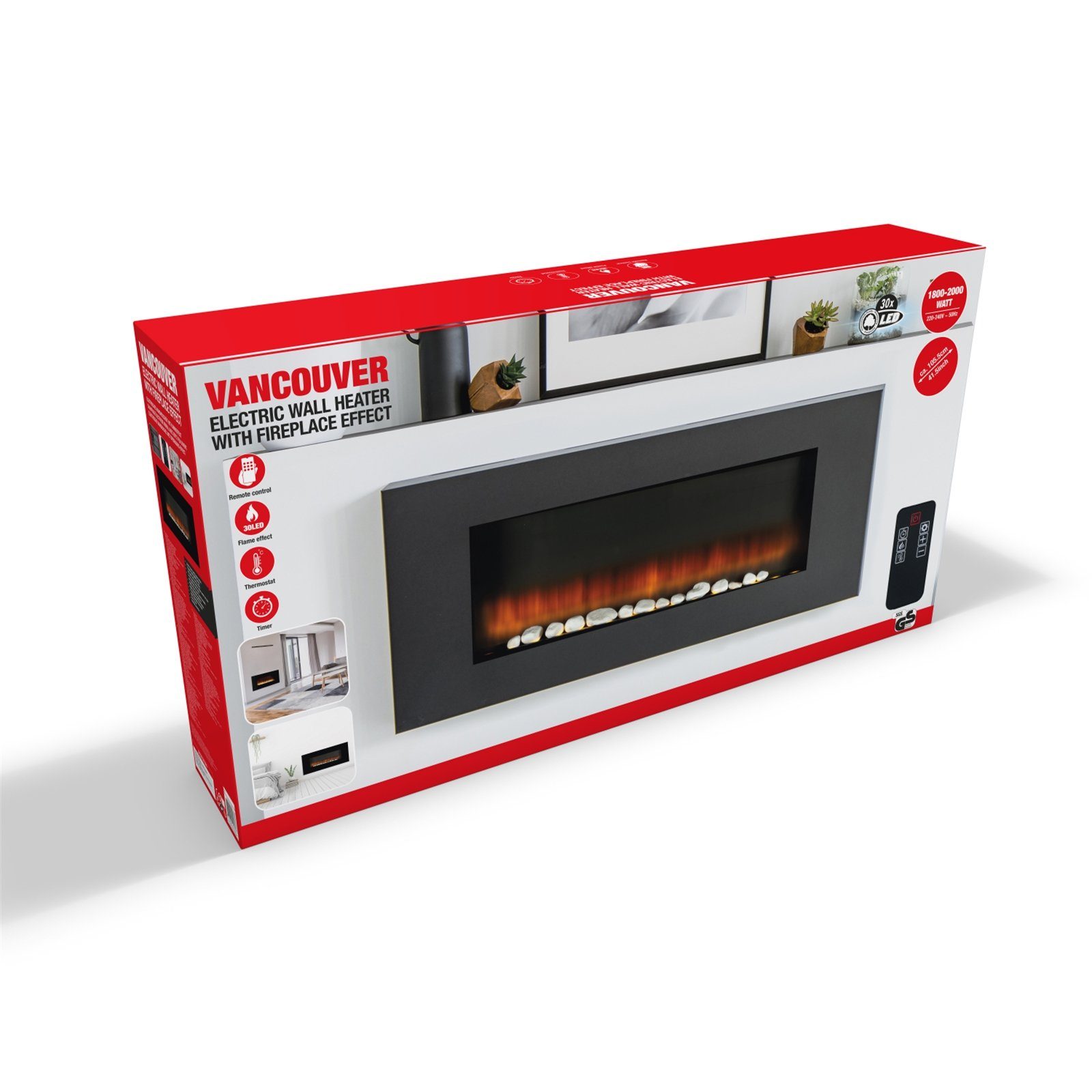 Classic Fire Heizgerät elektrische Heizung mit Feuereffekt, 2000 W