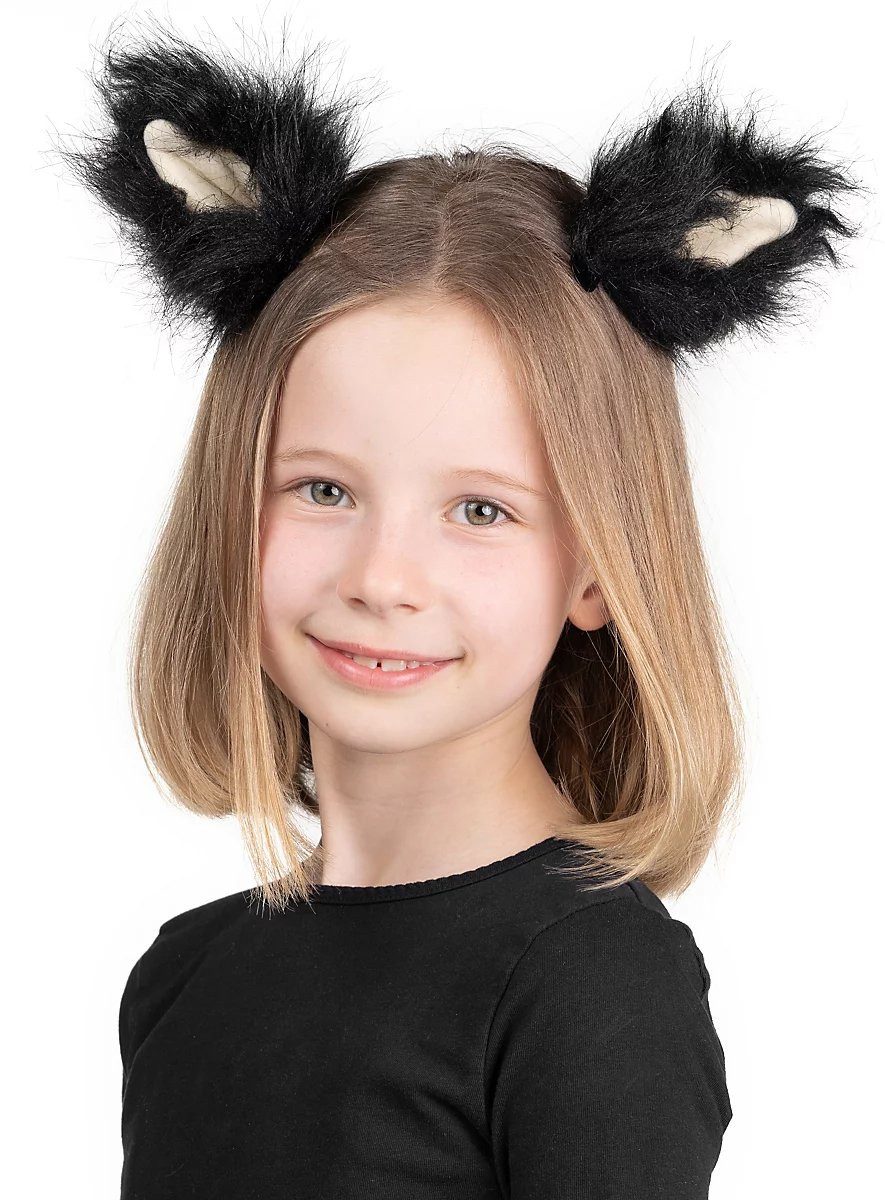 Leg Avenue Kostüm Fellohren schwarz für Kinder, Zwei flauschige Tierohren an Haarclips