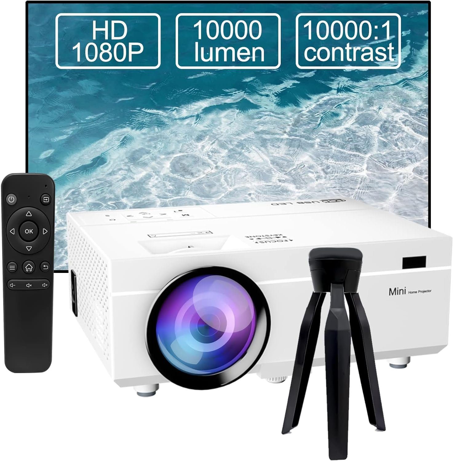 Video 10000 Unterstützung px, 1080 LED 4K Ysametp Mini (10000:1, Lumen Full Heimkino) HD 1080P Beamer 1920 x