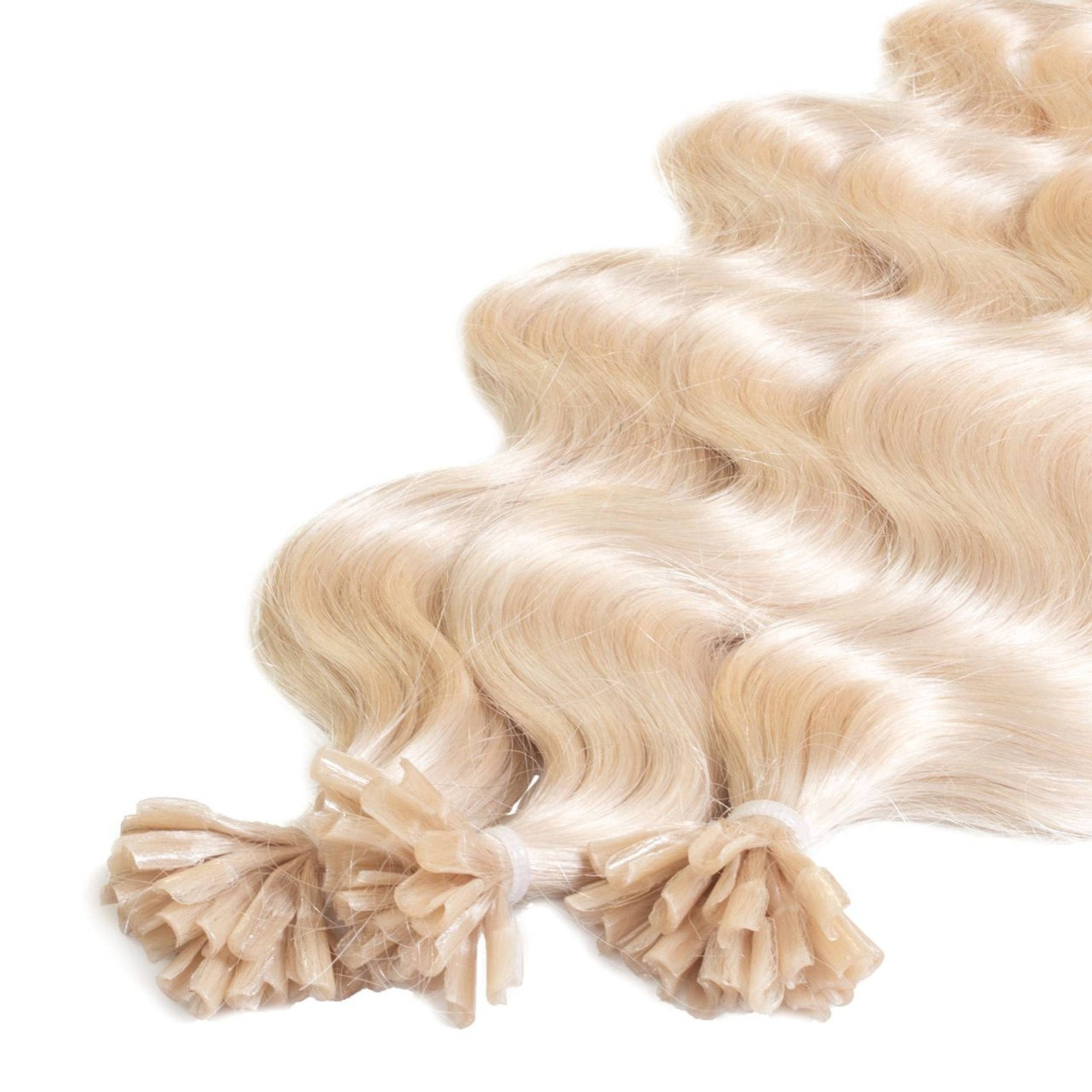 hair2heart Echthaar-Extension Premium Bondings gewellt #10/0 Hell-Lichtblond 50cm