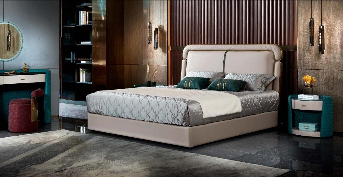 Xlmoebel Boxspringbett Neues luxuriöses Holz-Möbel im modernen Design: Doppelbett aus Leder (Bett), Hergestellt in Europa