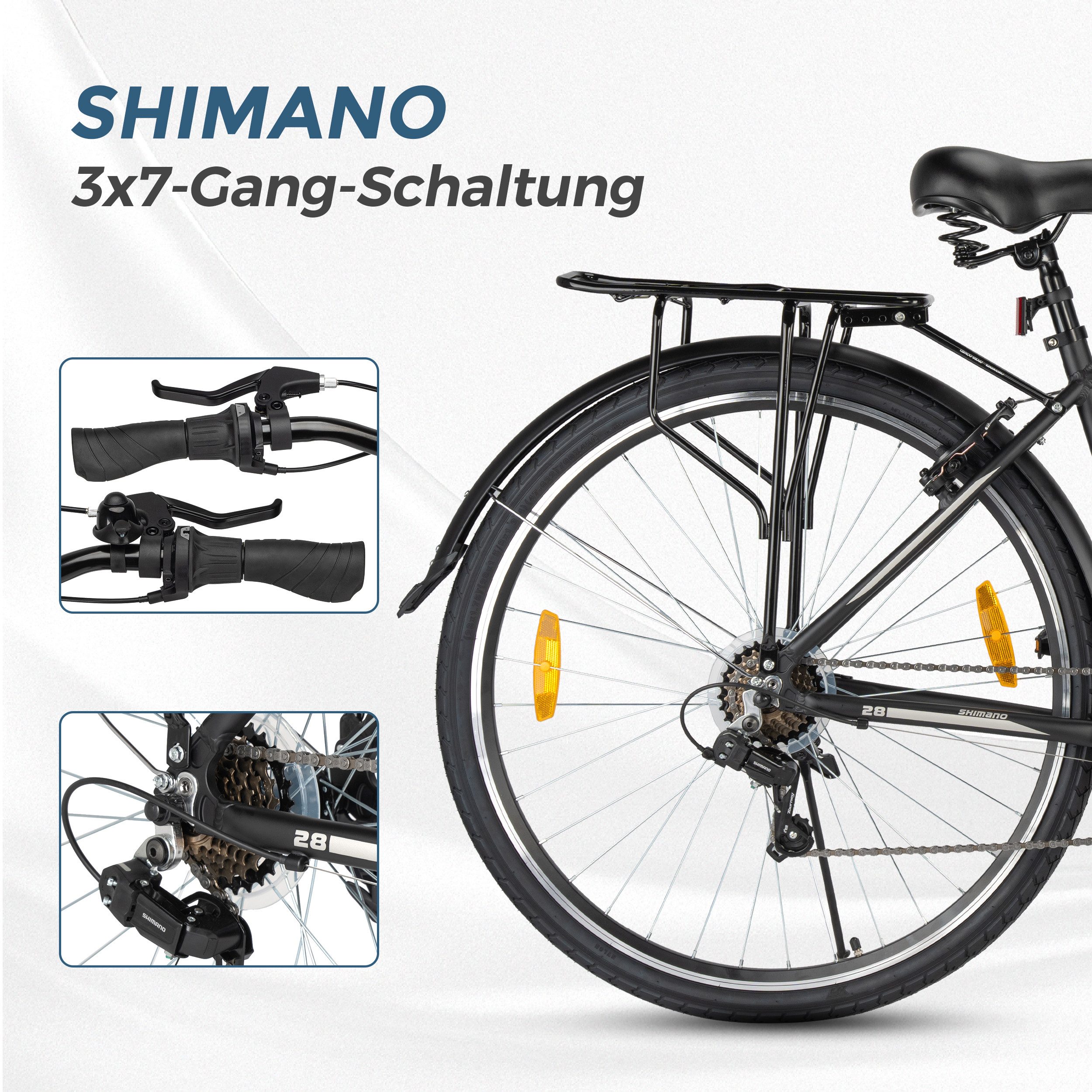 Vankel Mountainbike 28 Zoll, Mountainbike, Alurahmen, Federgabel, 21 Gang, Kettenschaltung, Herrenrad, Citybike, Freizeit, Gepäckträger, V-Brakes