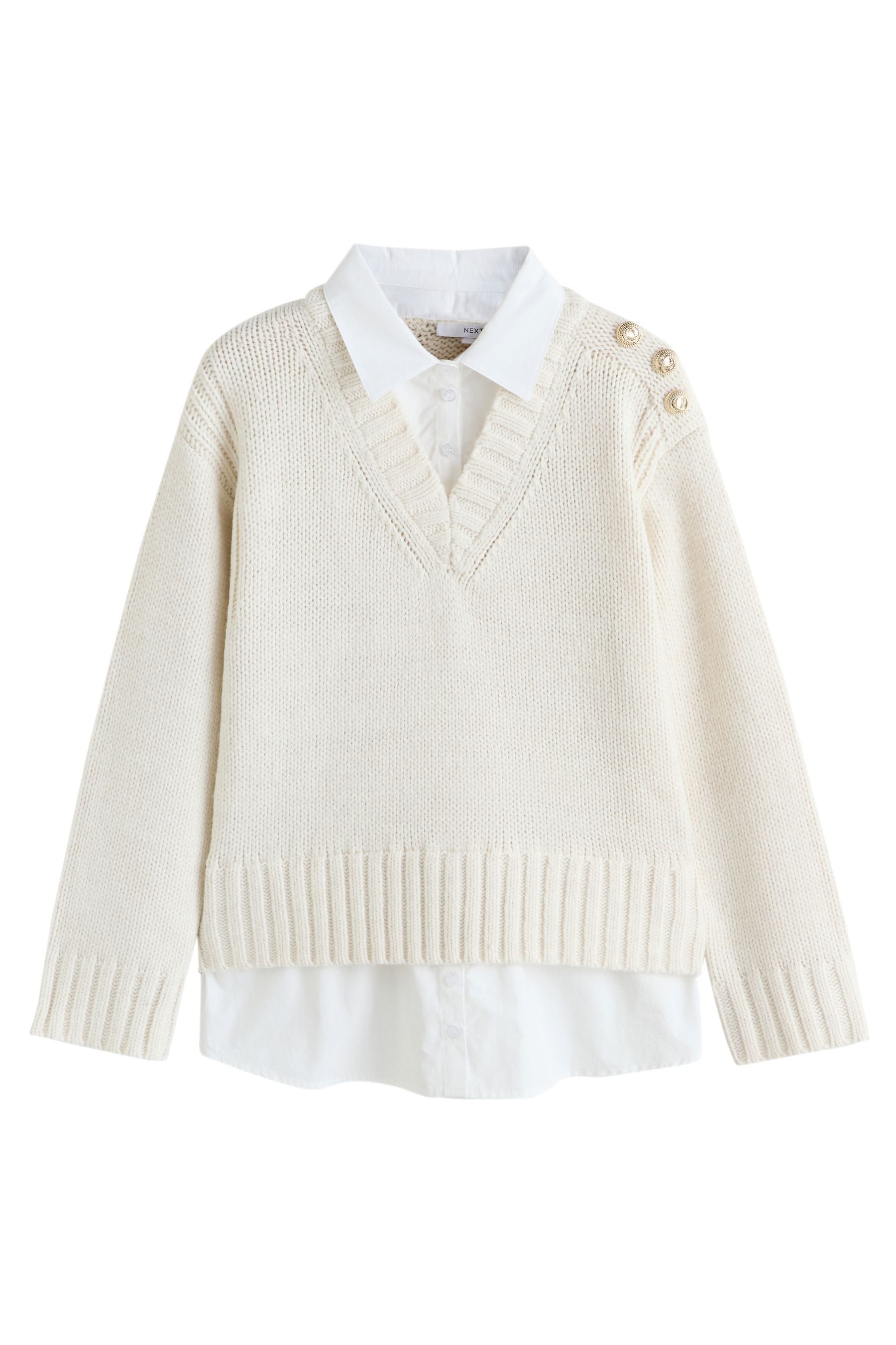 Next V-Ausschnitt-Pullover Strickpullover mit V-Ausschnitt und Hemdlage (1- günstig online kaufen