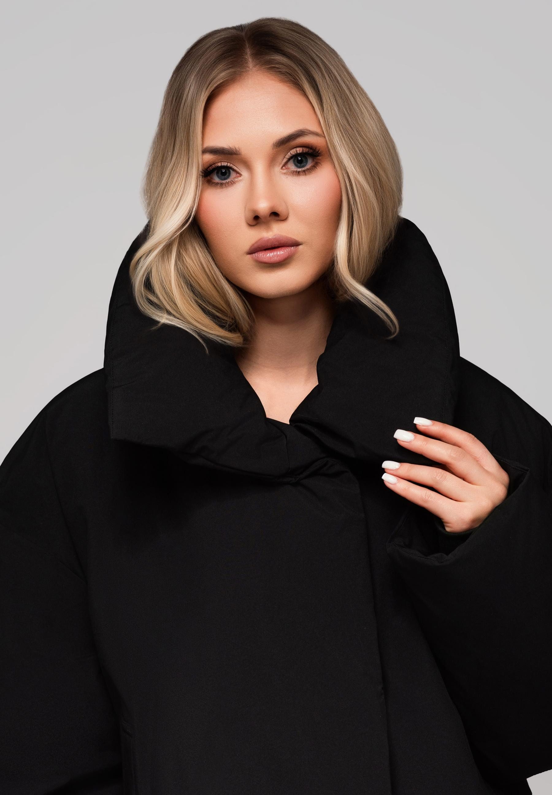 OMBRE Winterjacke Damen Winterjacke mit Oversize-Kragen – Schwarz günstig online kaufen