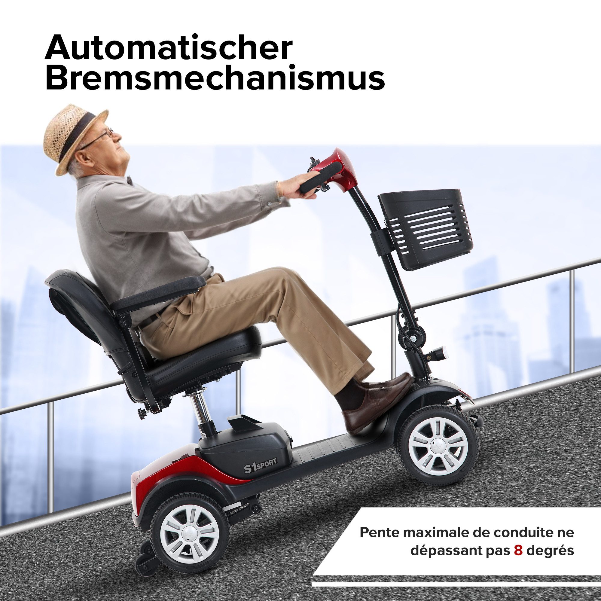 kowdom Elektromobil Senioren-Elektromobil 300W, 6km/h, 360° Drehsitz, herausnehmbarer Akku, 300 W, Armlehnen/Sitzhöhe verstellbar, 360° drehbar, E-Magn.Bremse – Bild 4 von 5