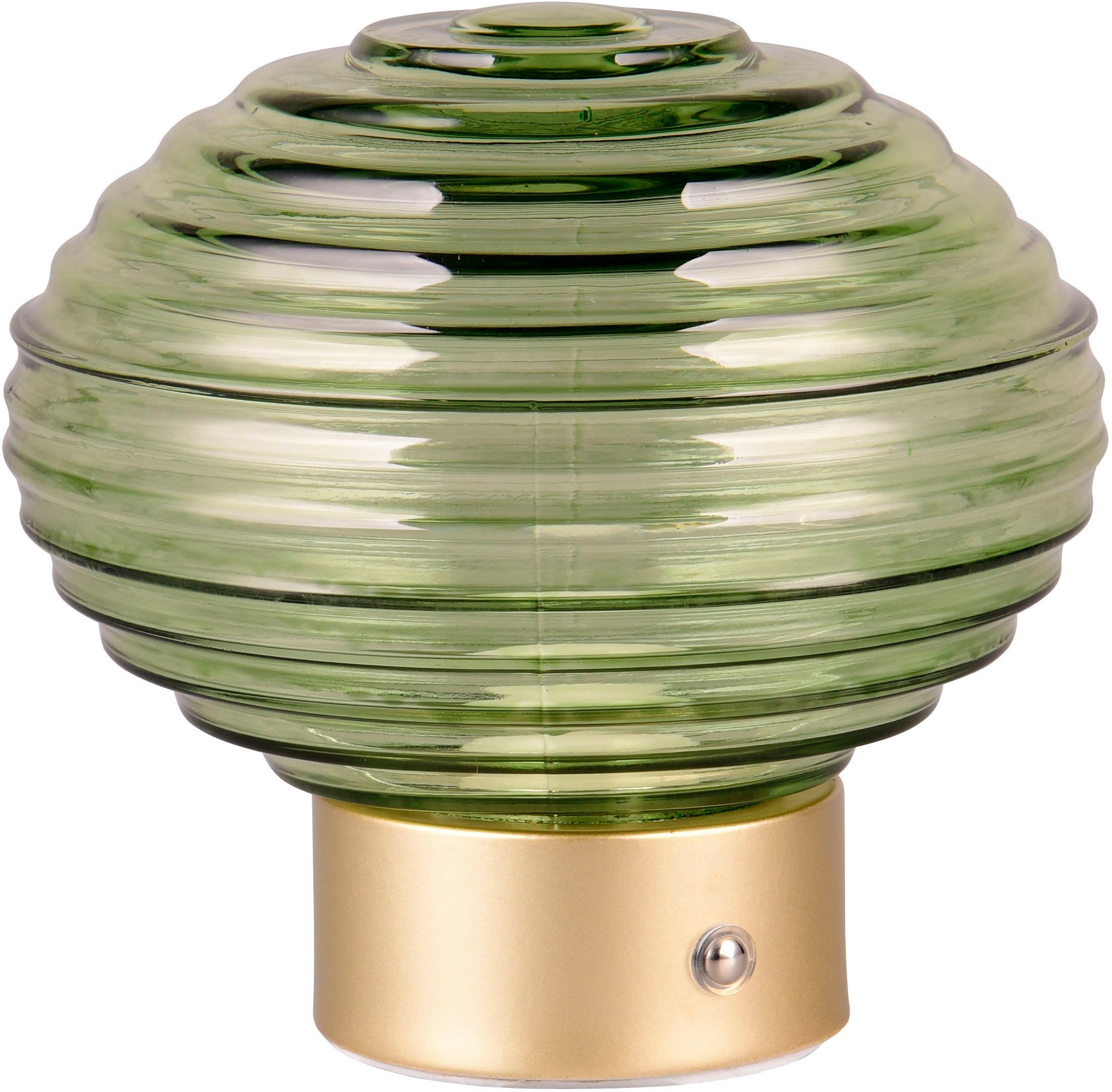 LED-Akku-Tischlampe Earl, messing/grün, Höhe 14,5 cm, Glas günstig online kaufen