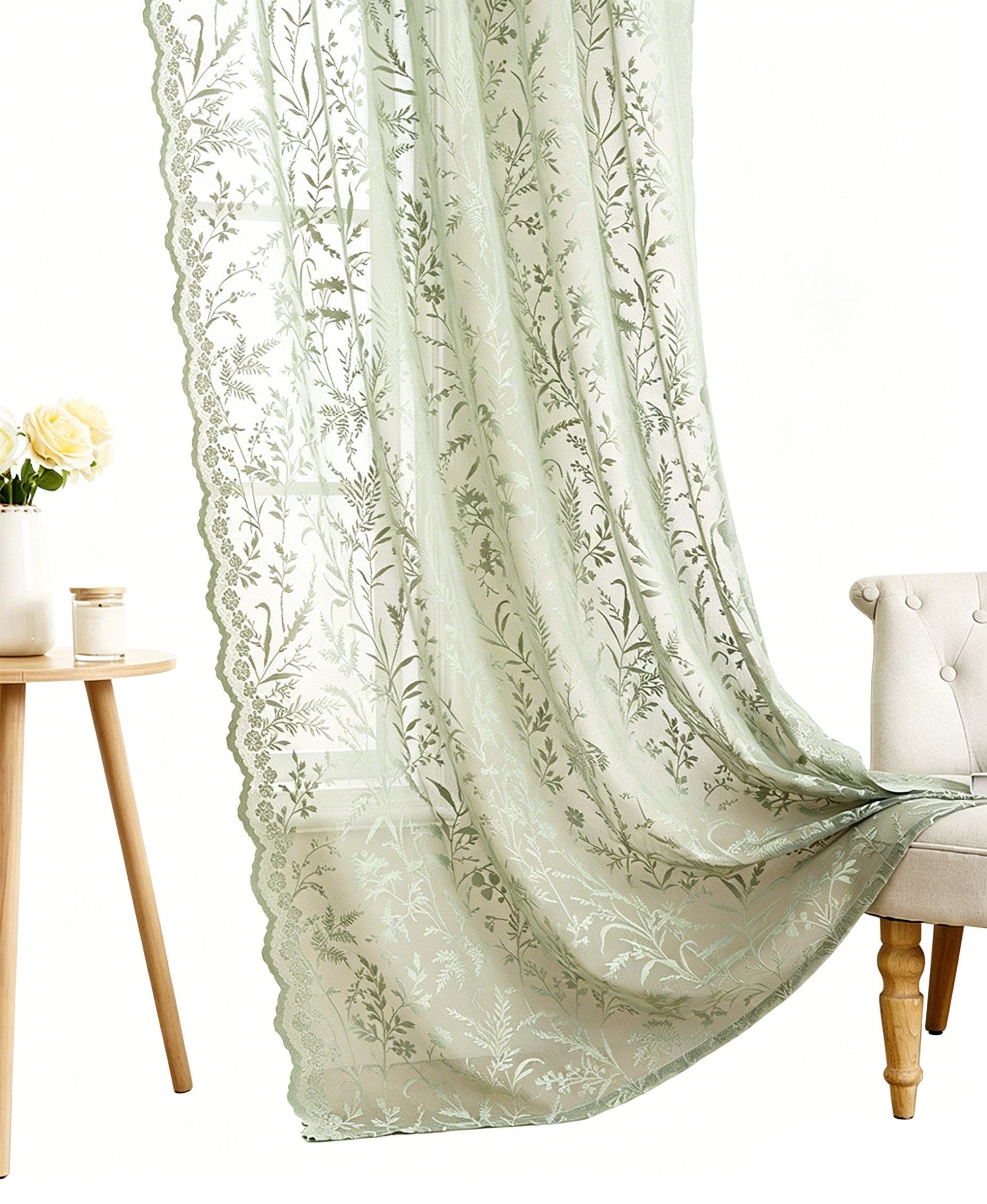 Zyronn Vorhang Vorhang im viktorianischen Stil, Spitzen-Blumen-Vorhang, transparenter Vintage-Vorhang für Wohnzimmer, Schlafzimmer