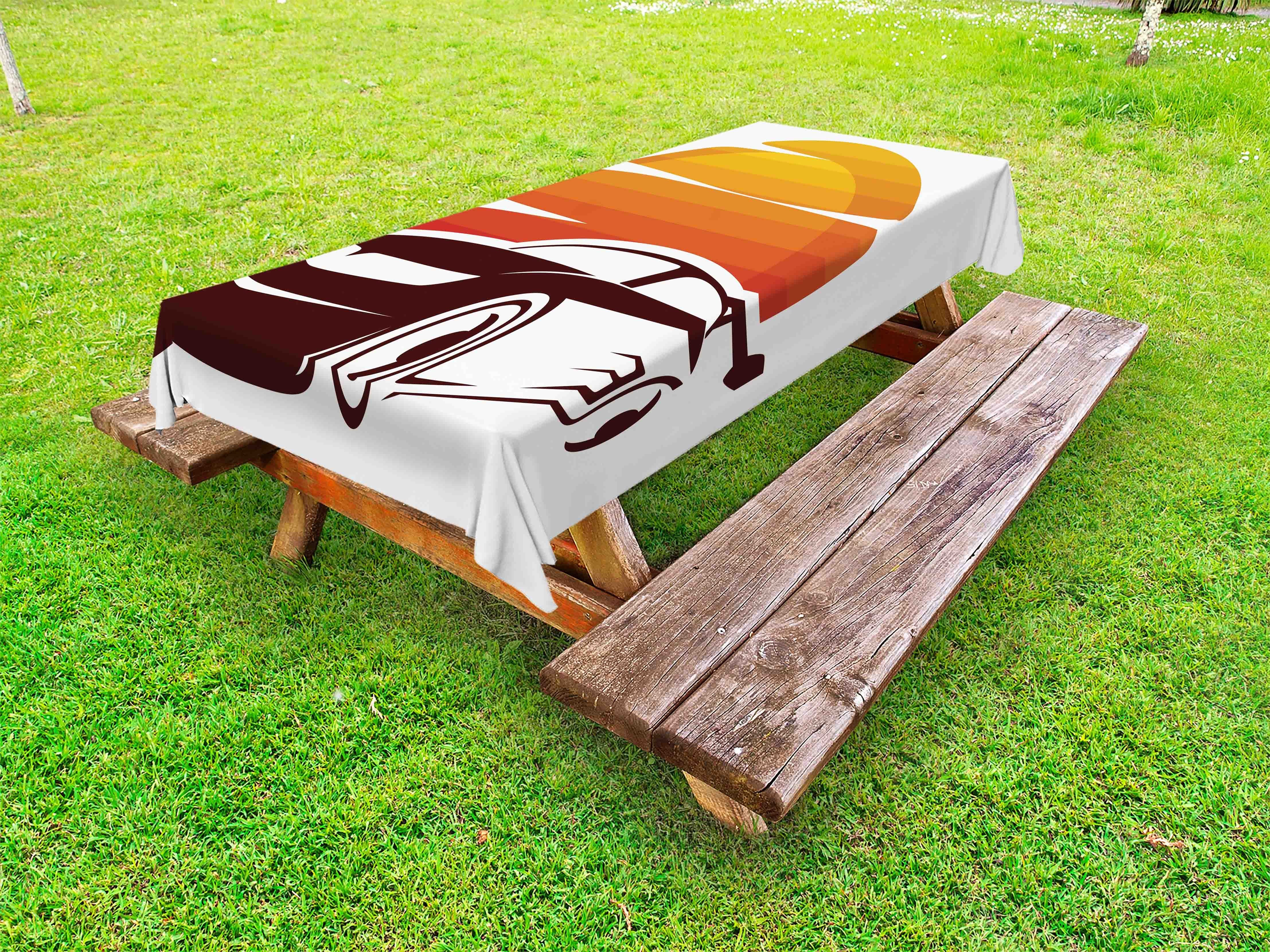 Abakuhaus Tischdecke dekorative waschbare Picknick-Tischdecke, Rennauto Auto und Sonnenuntergang Silhouette