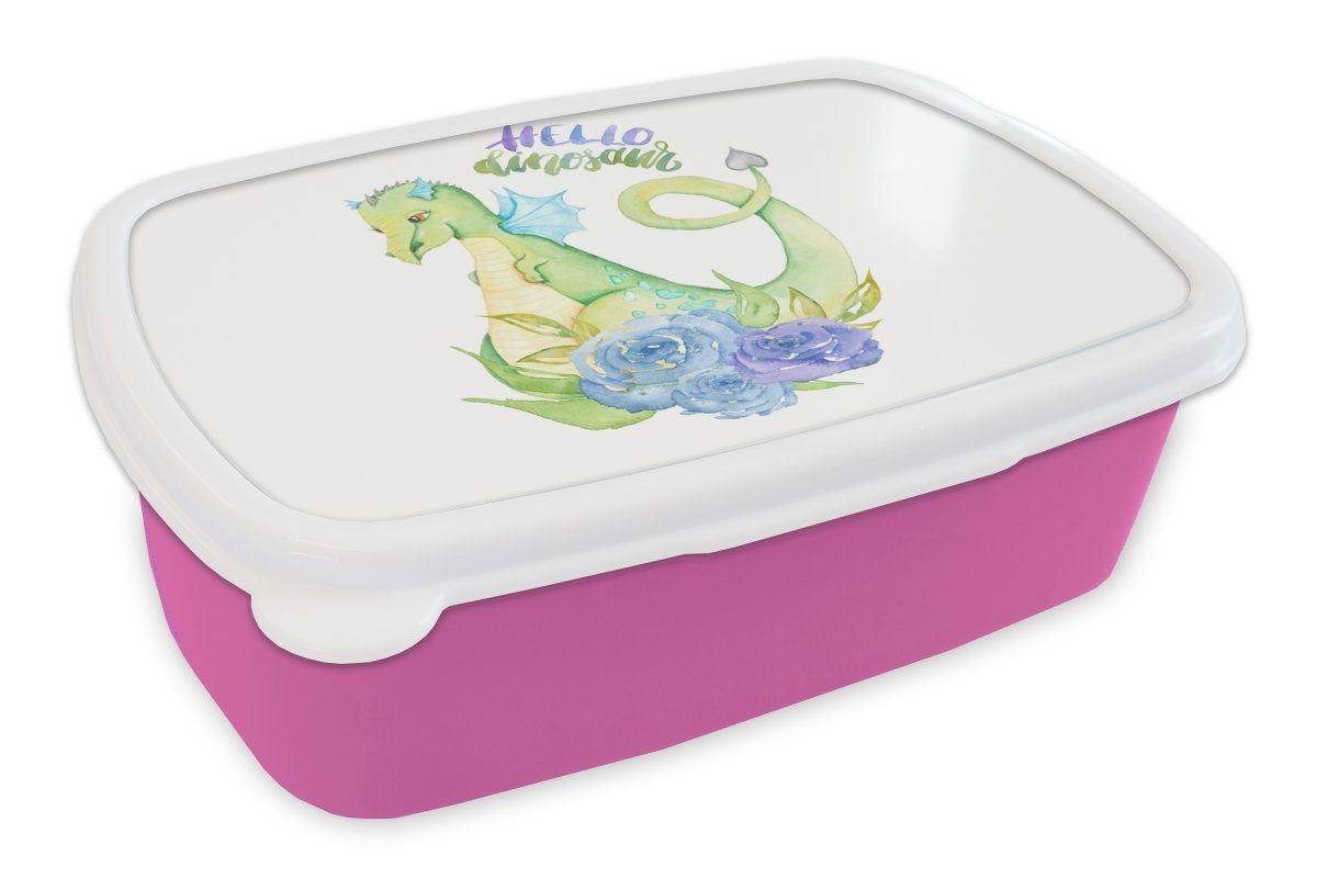MuchoWow Lunchbox Rosen - Dinosaurier - - rosa Brotdose für - Snackbox, Kunststoff Mädchen, Kinder, Jungen Kinderzimmer (2-tlg), Kinder, - Kunststoff, Brotbox Mädchen Erwachsene
