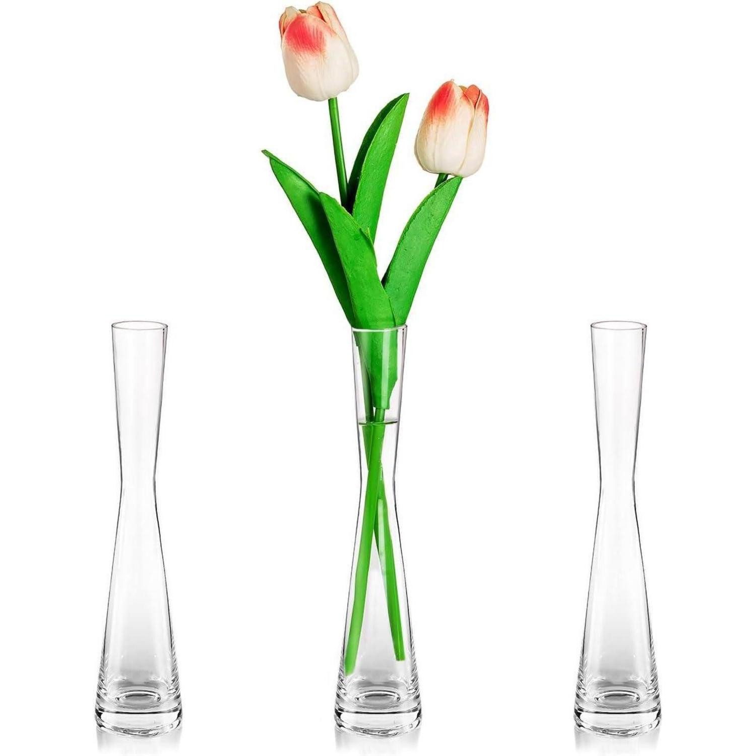 LuxusKollektion Tischvase Glasvase Modern 3er Set Handmade 20cm Hoch - Blumenvase schmal