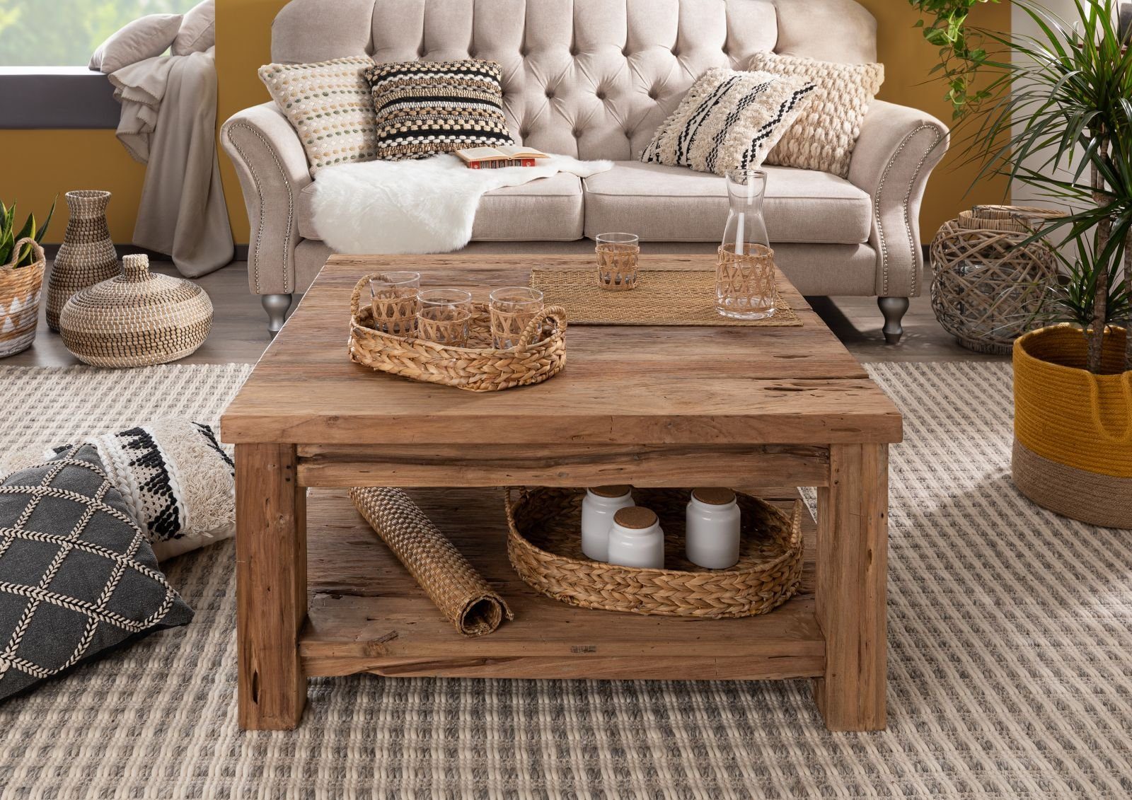Massivmoebel24 Couchtisch Couchtisch Teak 90x90x45 natur unbehandelt BASSANO #140 – Bild 3 von 5