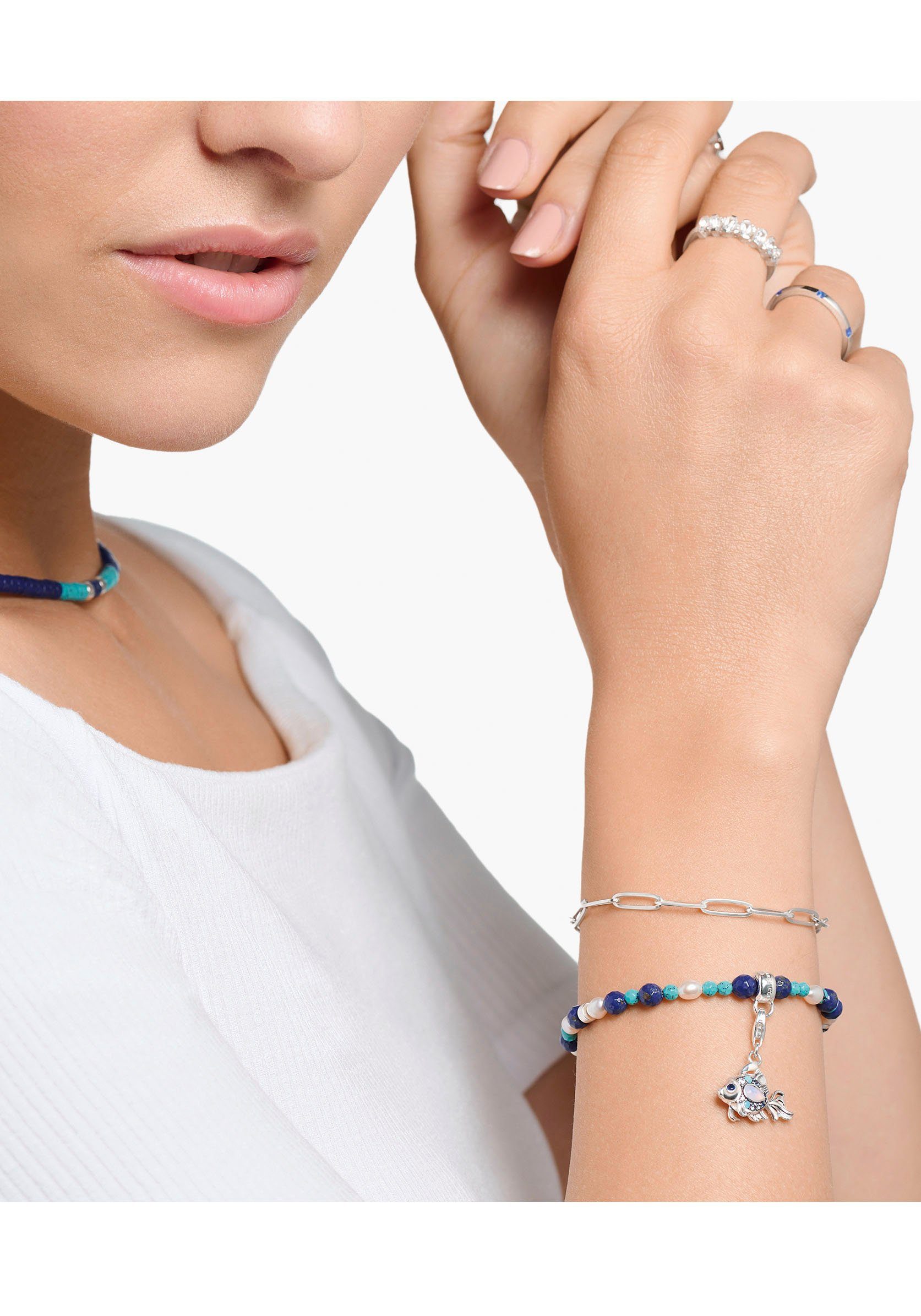 THOMAS SABO Charm-Einhänger Fisch mit blauen Steinen, mit Glas-Keramik Stein