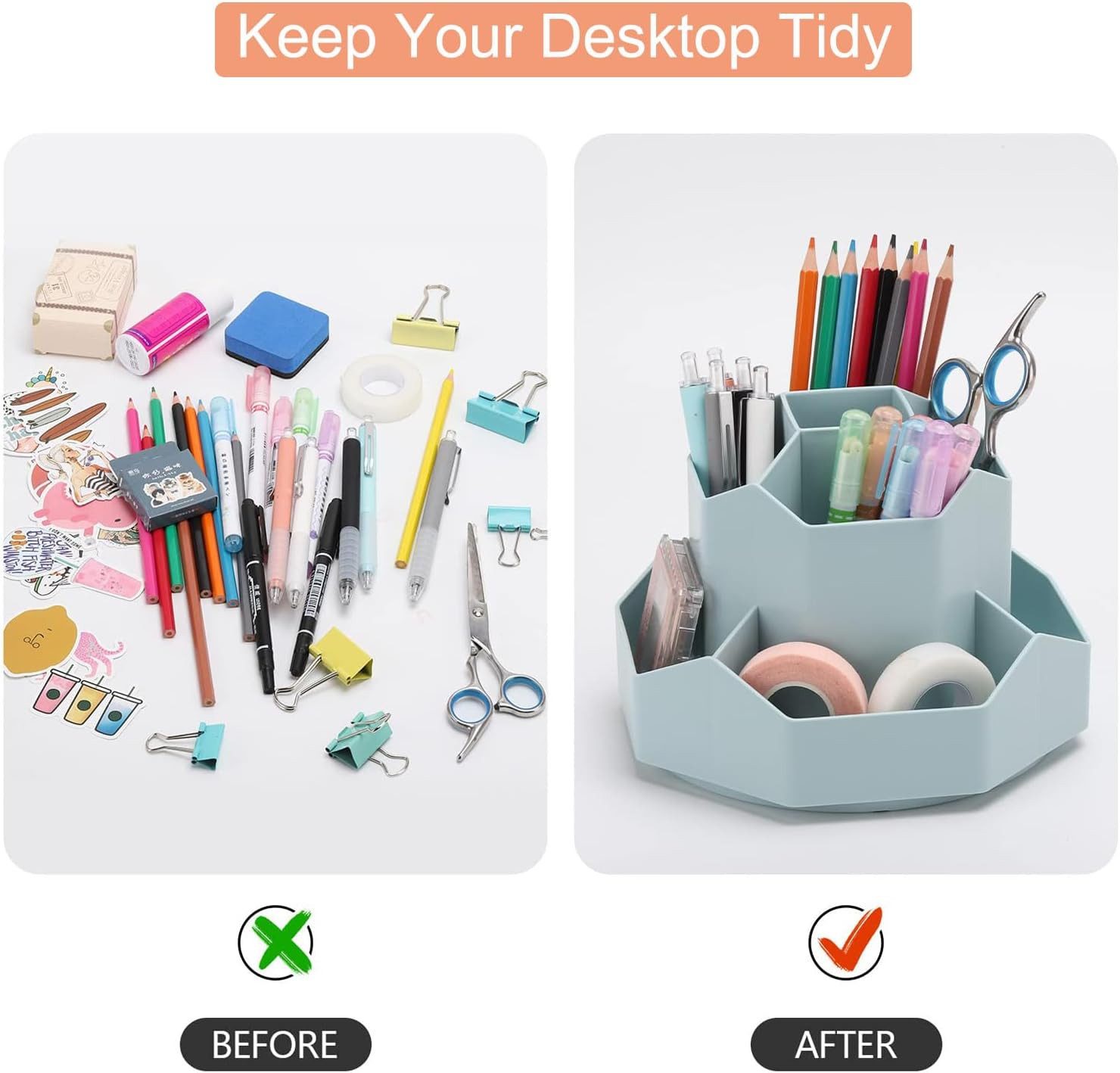 FELIXLEO Magnettafel Drehbarer Stiftehalter Blau 360 Grad Schreibtisch Organizer 9 Fächer