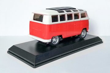 Modellbus RETRO BUS in Vitrine Modell mit Licht Sound Friktionsantrieb 15cm Modellbus Modellauto Auto Kinder Geschenk 28 (Rot)