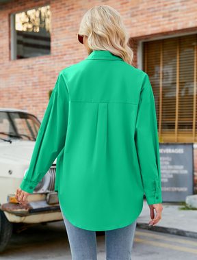 B.X Shirttop Elegante Damen-Hemden mit Knopfleiste, langärmelig, V-Ausschnitt Bluse Lässige, lockere für die Arbeit und das Büro Blusen-Oberteile