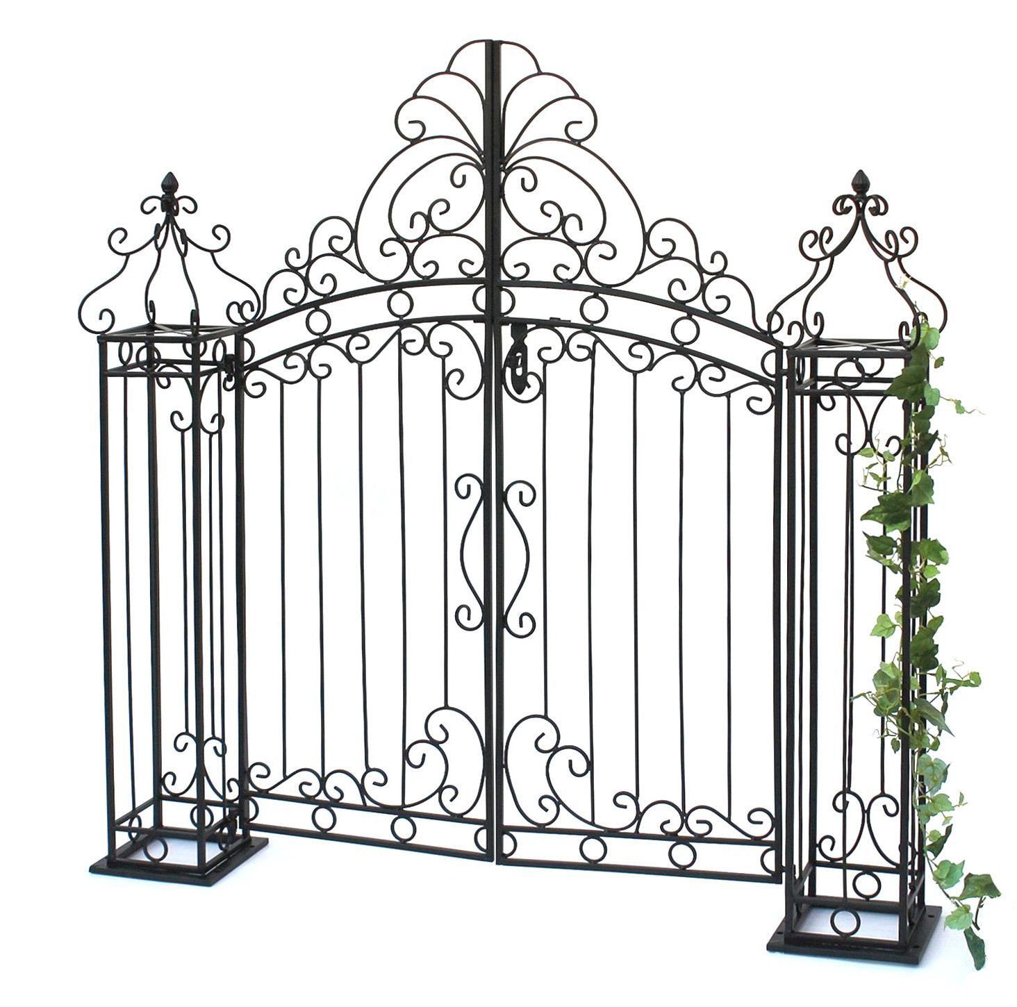 DanDiBo Gartentor Design Gartentor Schwarz 120 cm Gartentür 170747 Eingangstor Gartenpforte Metall mit Dekor Antik Pforte Eisen Tor, 120x123x20cm