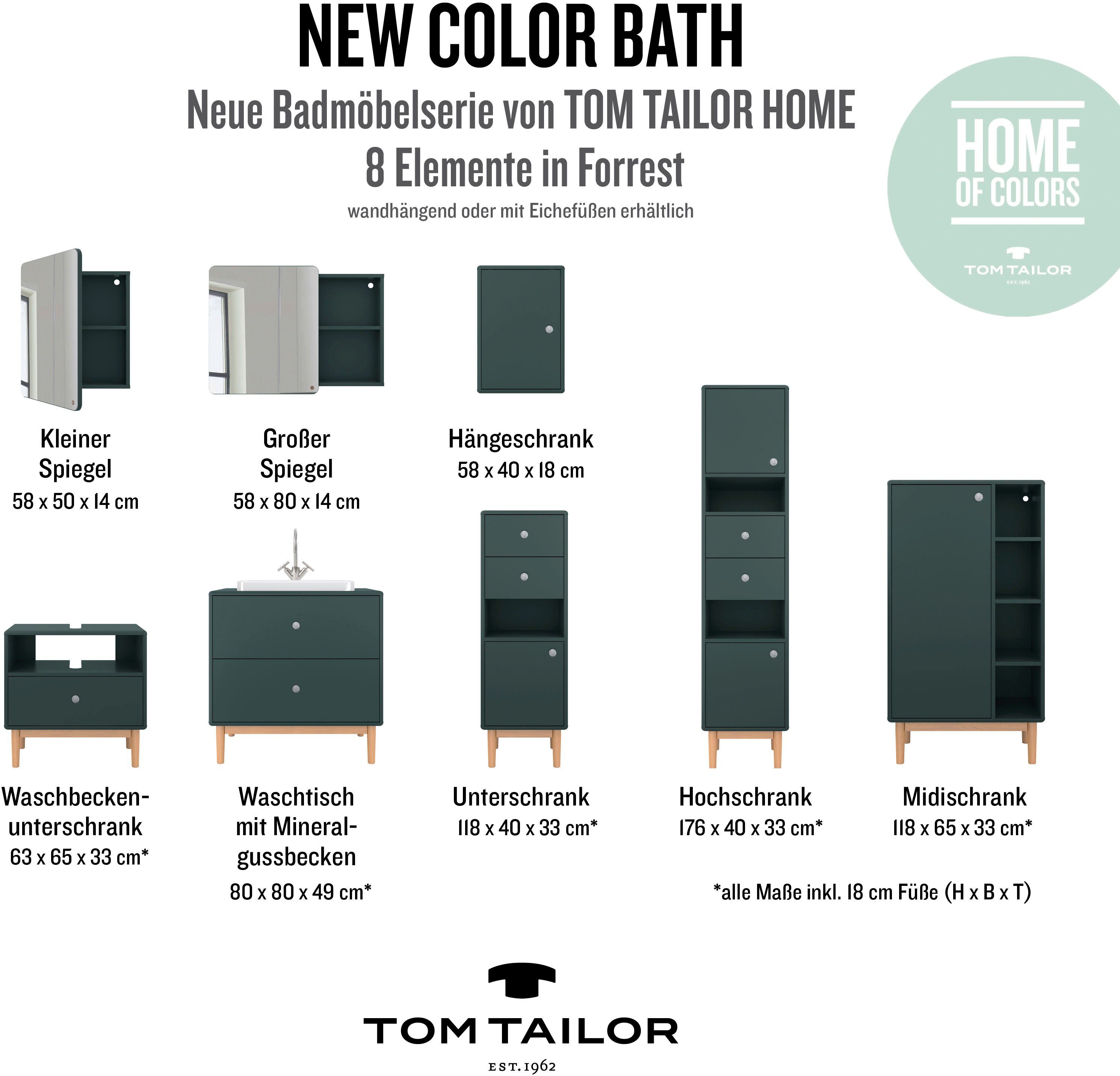 BATH mit mit Schublade, TOM Push-to-Open, Breite forest in Eiche, Waschbeckenunterschrank Füßen cm mit TAILOR HOME COLOR 65