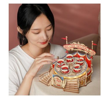 ROKR 3D-Puzzle Teetassen-Modellbaukästen, Holzpuzzle für Jugendliche & Erwachsene, 280 Puzzleteile, Musikbox mit LED, 15° drehbare Basis
