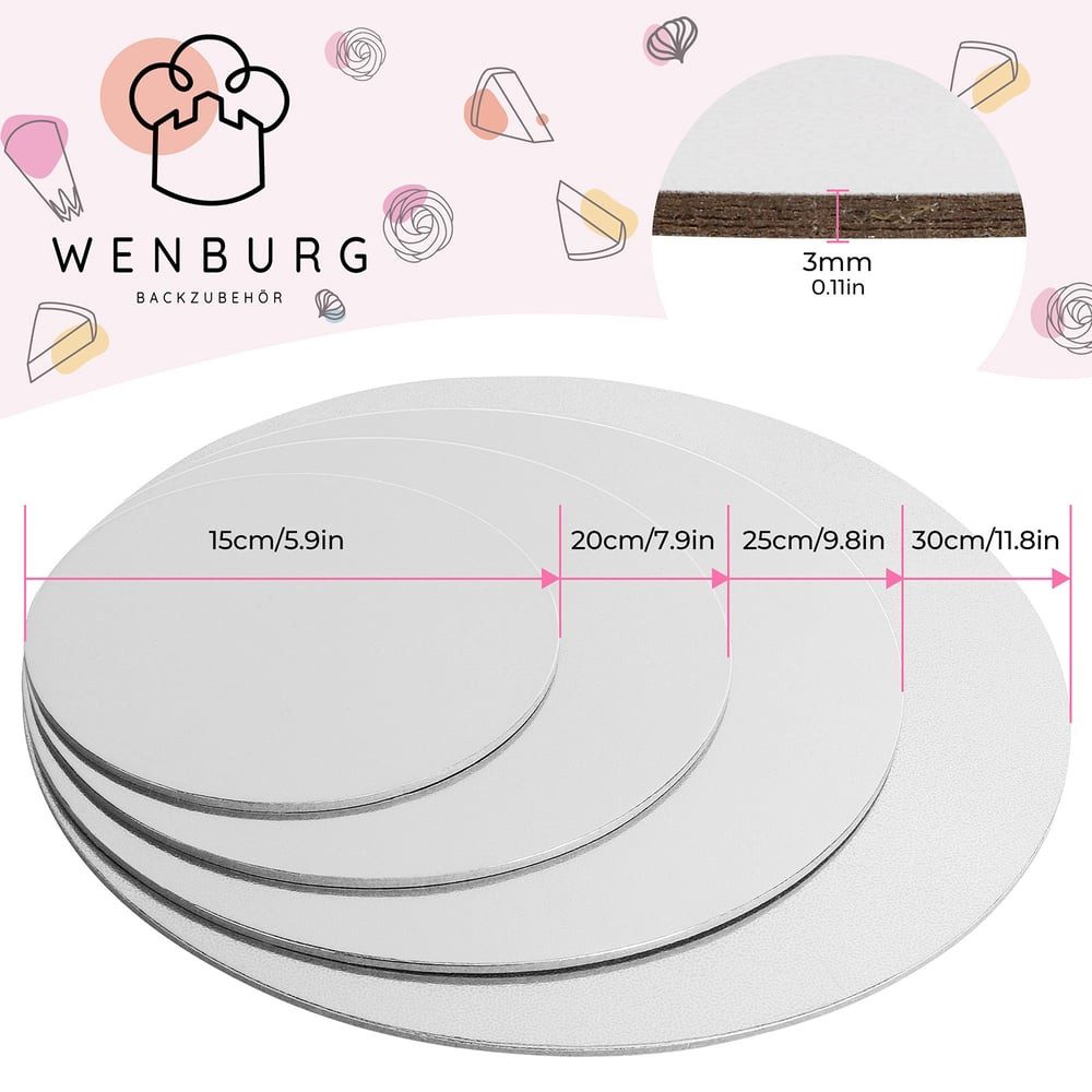 Wenburg Tortenplatte 4er-Set Tortenplatten, Pappe, Cake-Board Tortenteller beidseitig verwendbar Tortenplatte Pappe