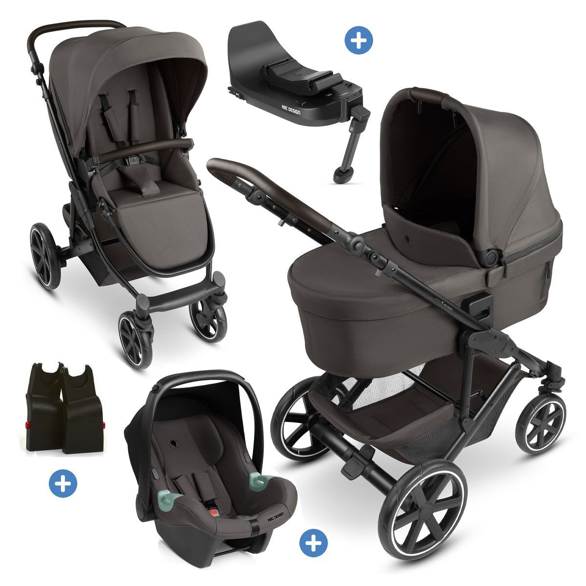 ABC Design Kombi-Kinderwagen Sierra Set - Nut, 4in1 Kinderwagen mit Babywanne, Babyschale, Isofix Base & Sportsitz