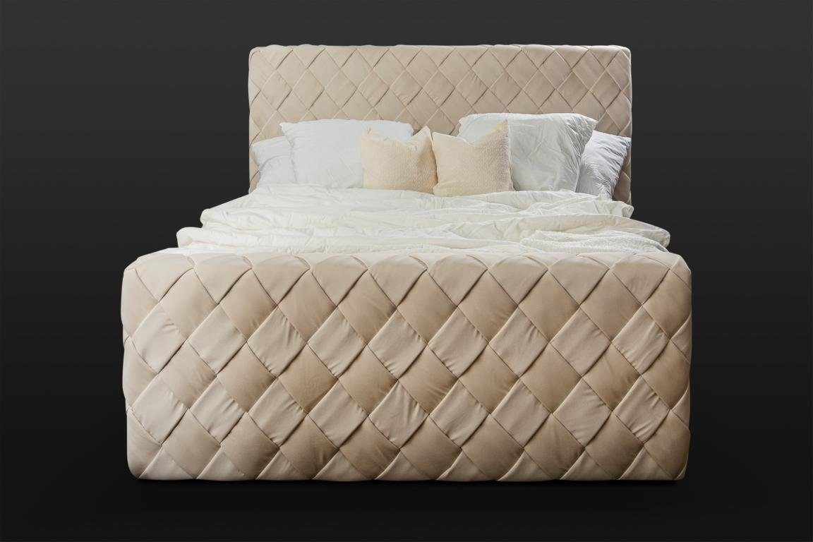 Möbel Beiges Doppelbett Made Europa Schlafzimmer Bett), 1x Bett (1-tlg., Moderne Stilvolles in JVmoebel Gewebebett