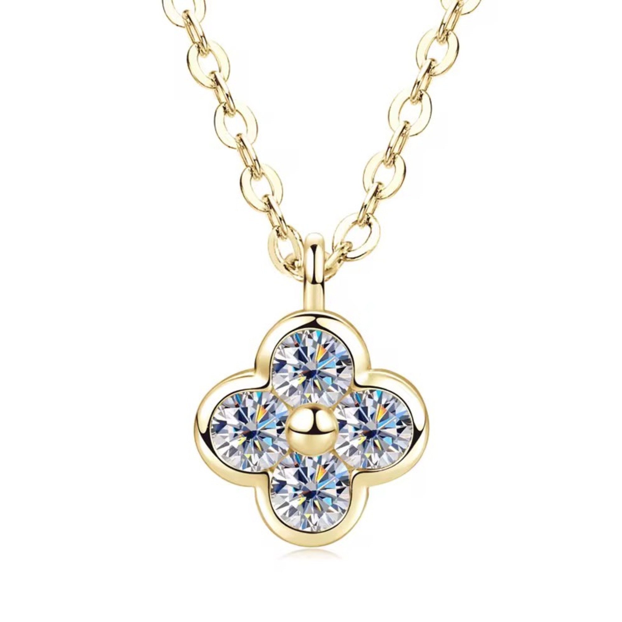 Kette mit Anhänger Funkelnde Moissanit Damen Halskette Kleeblatt Design 45cm
