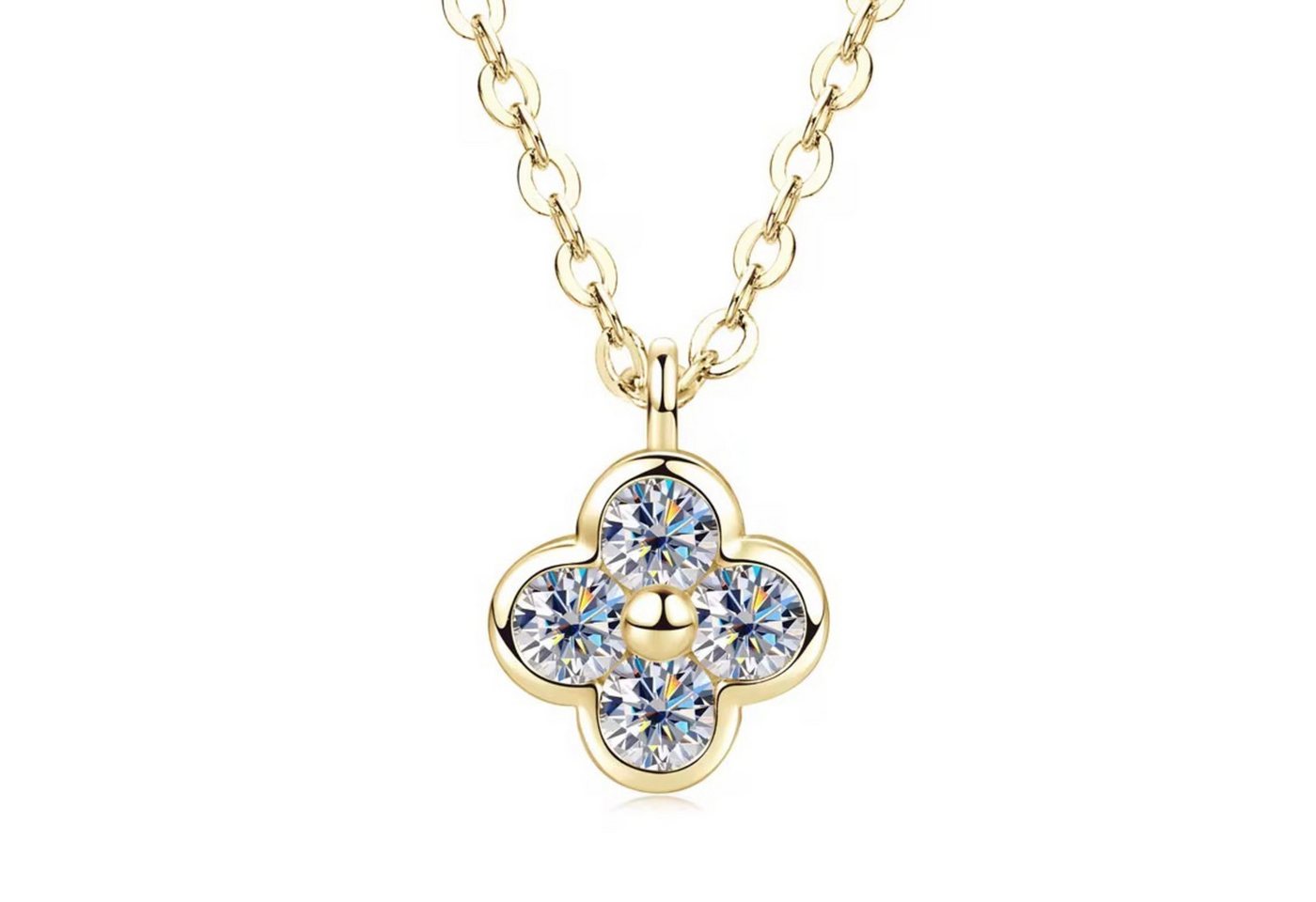 ROUGEMONT Kette mit Anhänger Funkelnde Moissanit Damen Halskette Kleeblatt Design 45cm, Hypoallergen