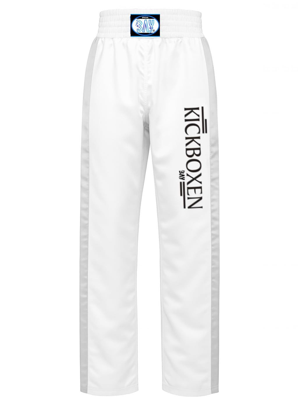 BAY-Sports Sporthose Kickboxhose EDEL STICK Hose lang Kickboxen Kampfsport Kampfsporthose Kinder und Erwachsene, lang, Weiß/Silbergrau