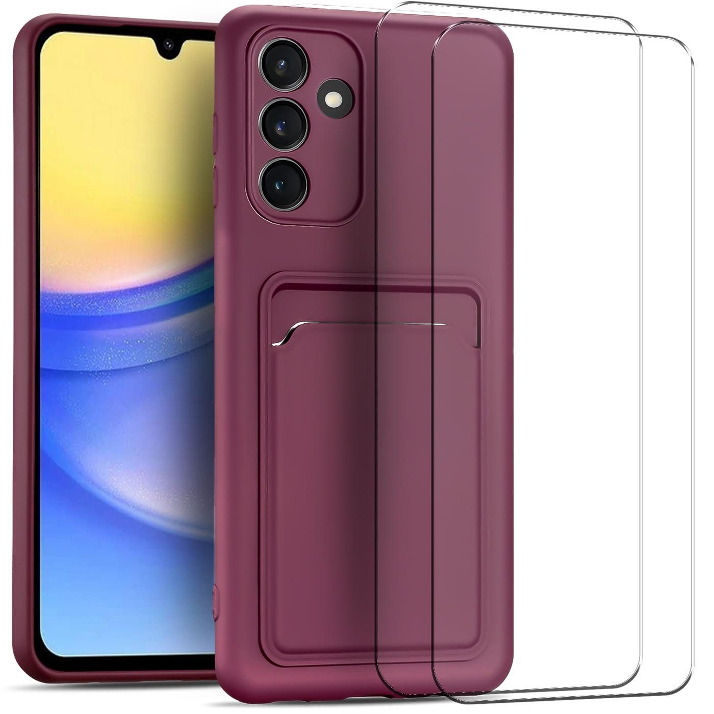 CoolGadget Handyhülle Lila als 2in1 Schutz Cover Set für das Samsung Galaxy A54 5G 6,4 Zoll, 2x Glas Display Schutz Folie + 1x TPU Case Hülle für Galaxy A54 5G
