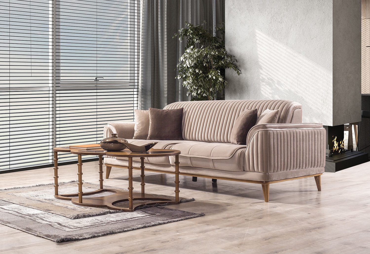 Villa Möbel Sofa Bond Holz, 3-Sitzer 1 Teile, mit Relax-/Bettfunktion durch umklappbare Rückenlehne