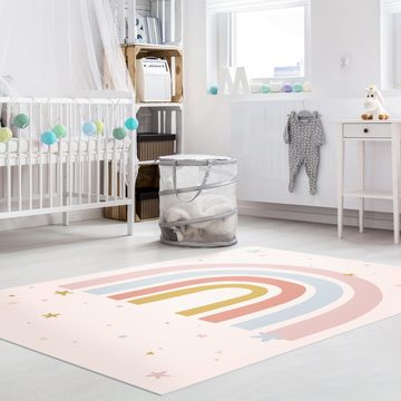 Kinderteppich Vinyl Kinderzimmer Mädchen Jungen Regenbogen, Bilderdepot24, rechteckig - pastell glatt, nass wischbar (Saft, Tierhaare) - Saugroboter & Bodenheizung geeignet