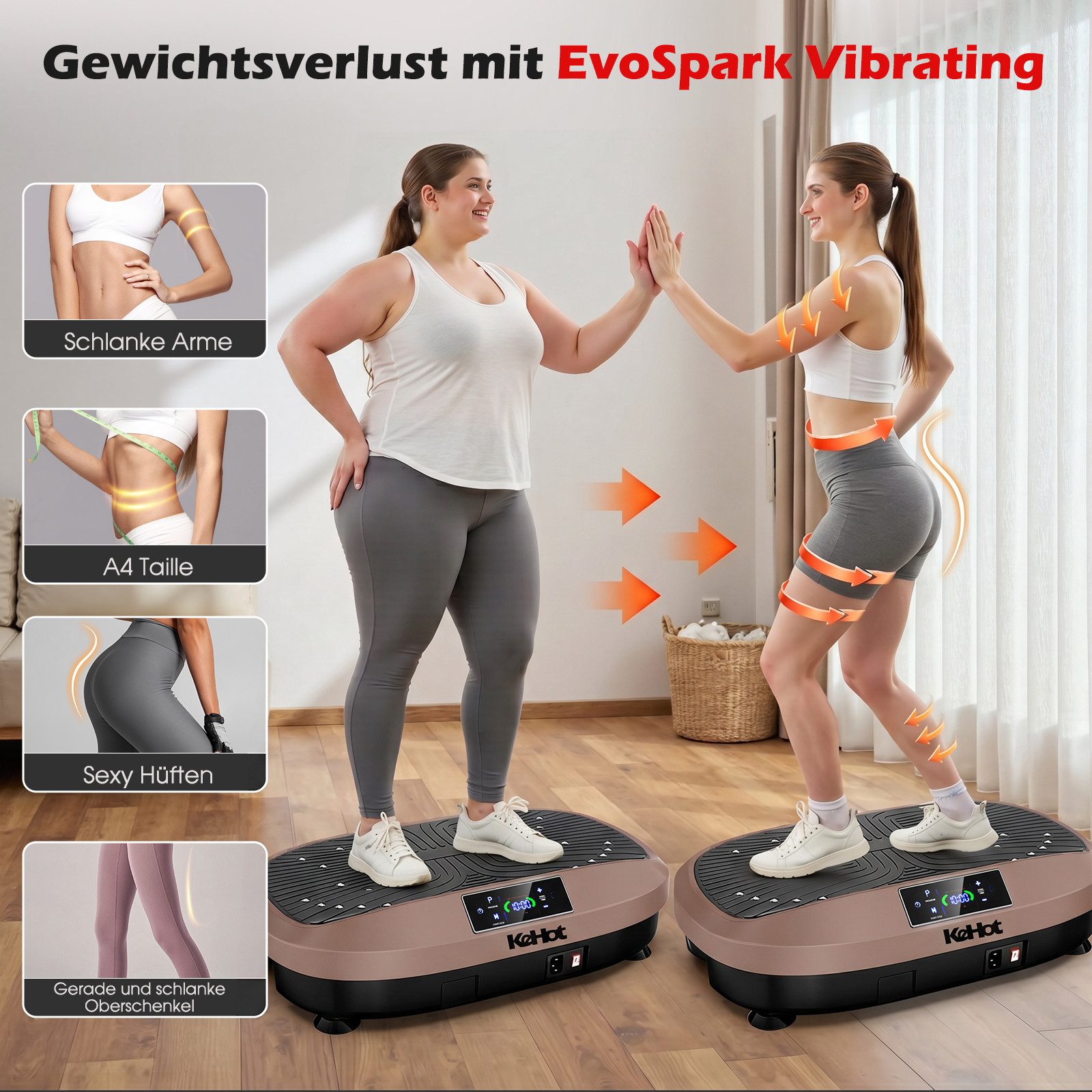 kehot Vibrationsplatte Vibrationsplatte für Homefitness mit Trainingsbändern, Fernbedienung, 200 W, 120 Intensitätsstufen, 6 Programme für tägliche Bewegung und – Bild 4 von 5