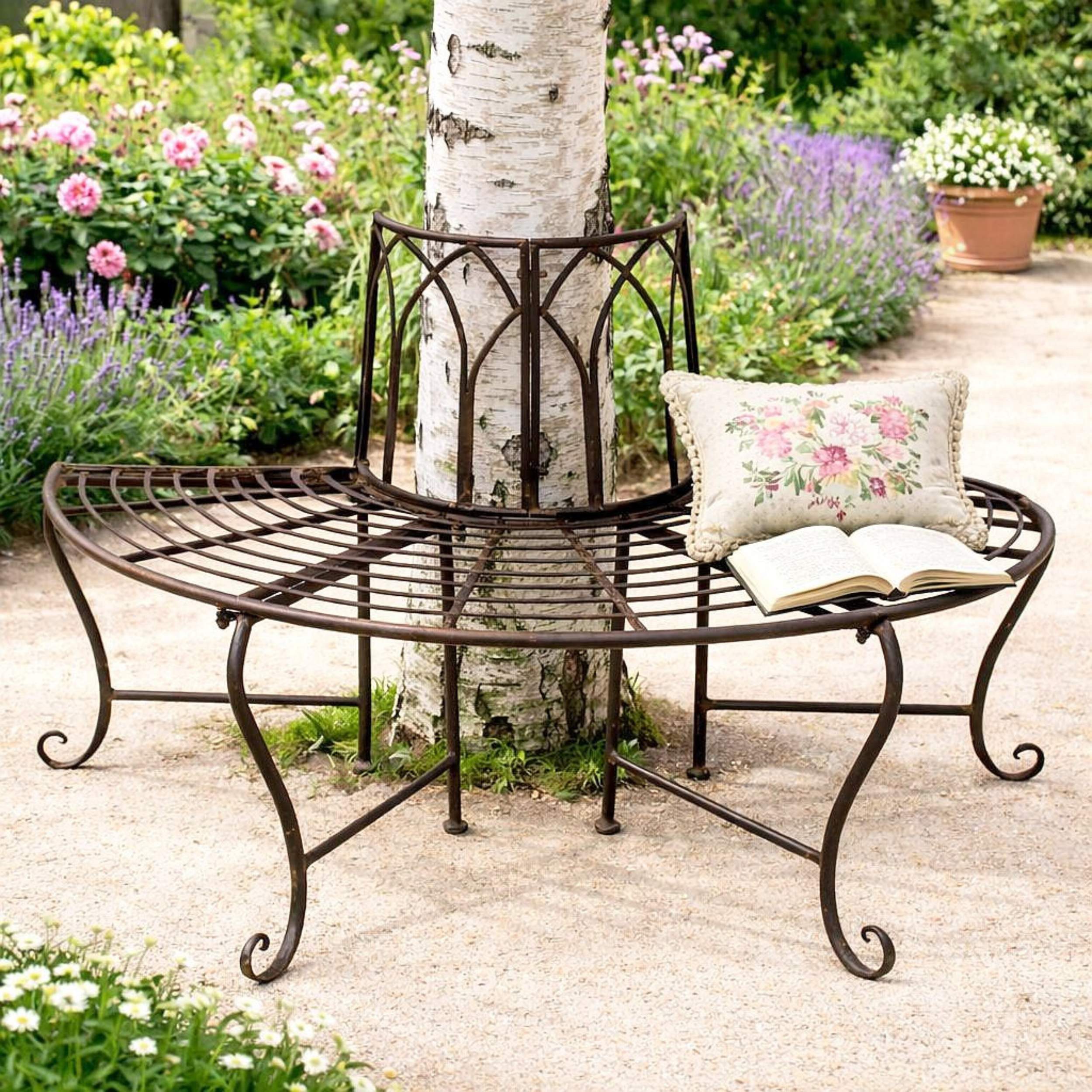 DanDiBo Baumbank Halbrund Metall Wetterfest Braun 127 cm 3 Sitzer 121071 Gartenbank