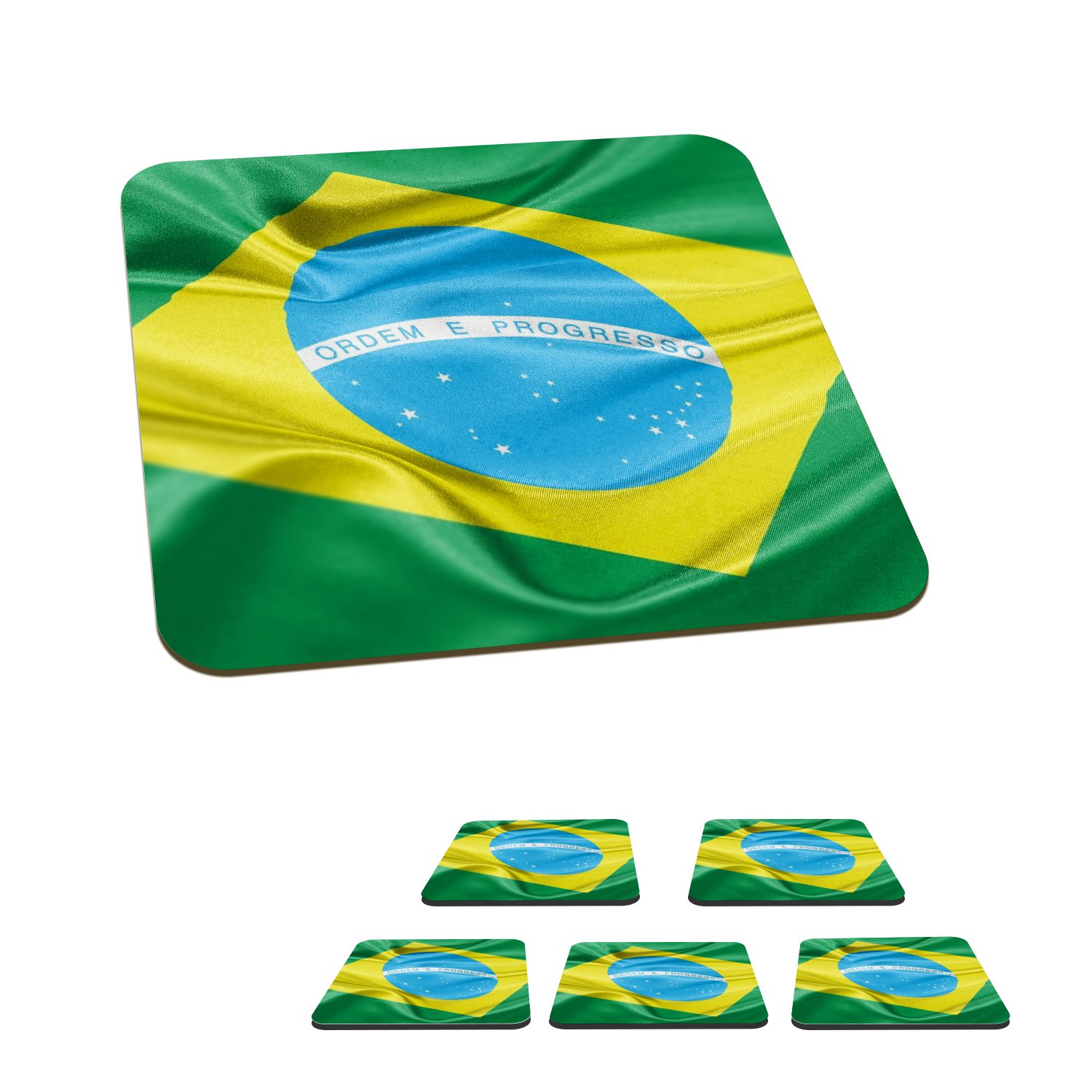 MuchoWow Glasuntersetzer Nahaufnahme der Flagge von Brasilien, Zubehör für Gläser, 6-tlg., Glasuntersetzer, Tischuntersetzer, Korkuntersetzer, Untersetzer, Tasse | Getränkeuntersetzer